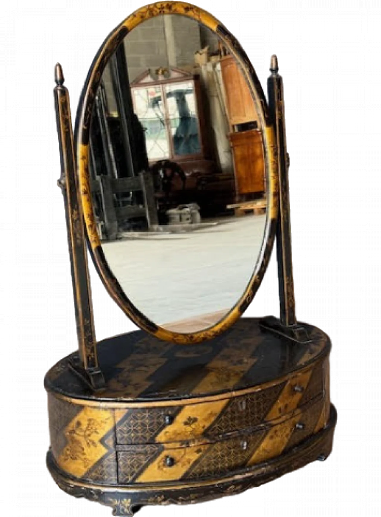 Psiche da tavolo laccato e dorato con motivi a chinoiserie, '800 14