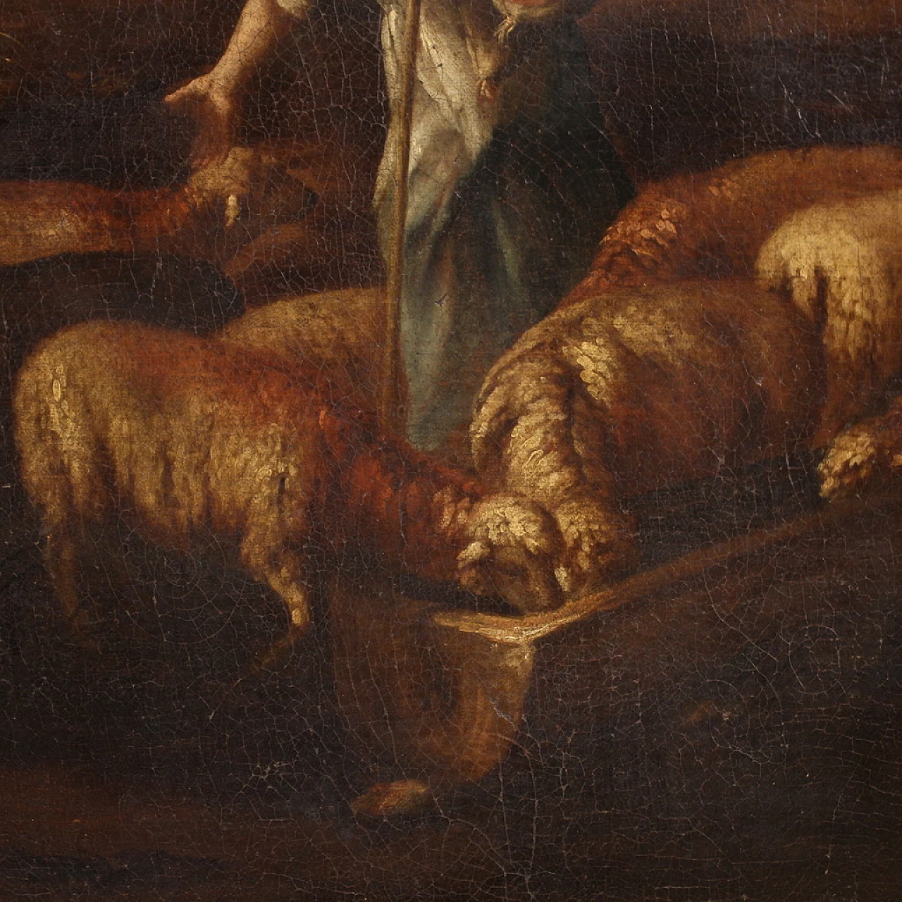 Paesaggio bucolico con figure e animali, olio su tela, '600 12