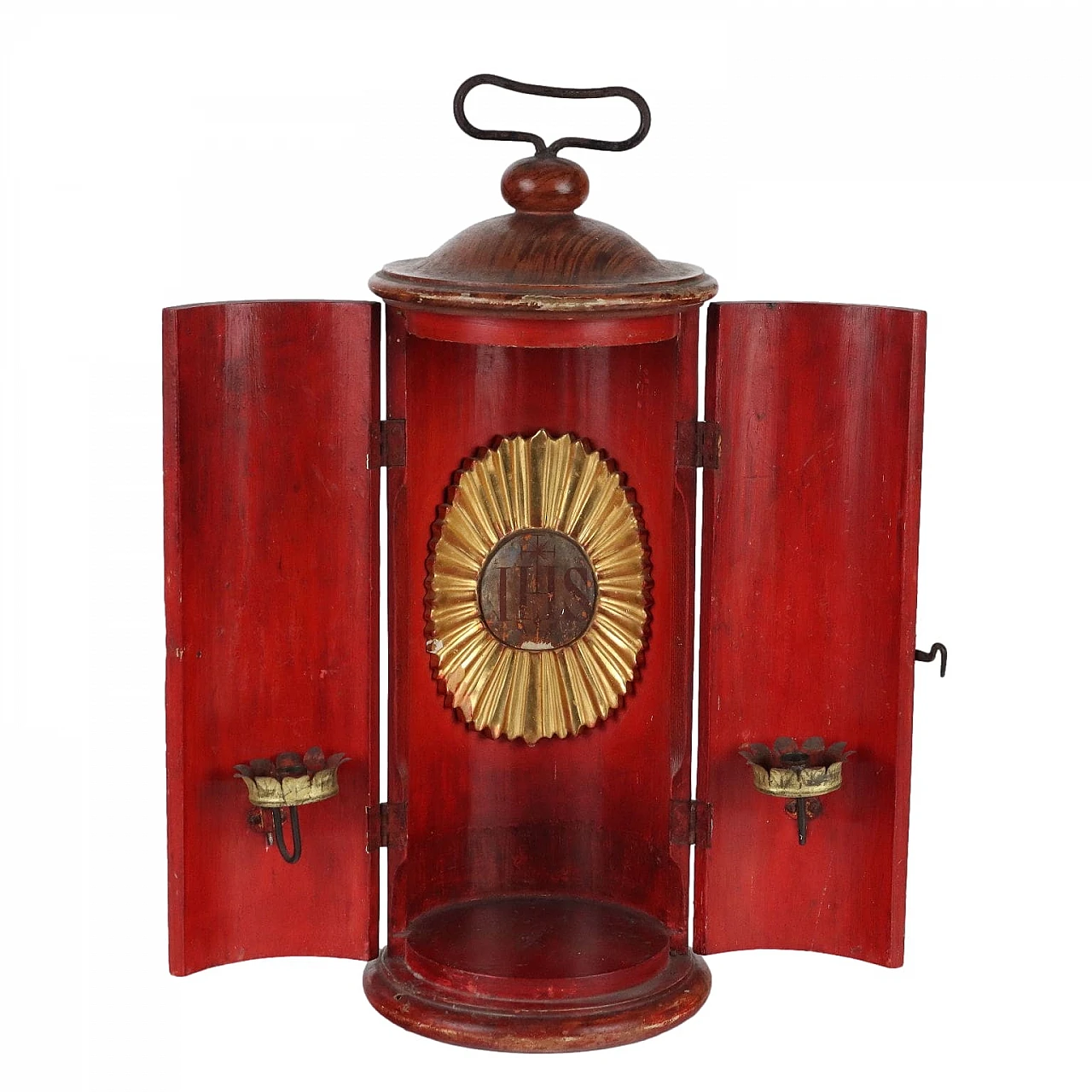 Altarino portatile a forma cilindrica laccato rosso a finto legno 1