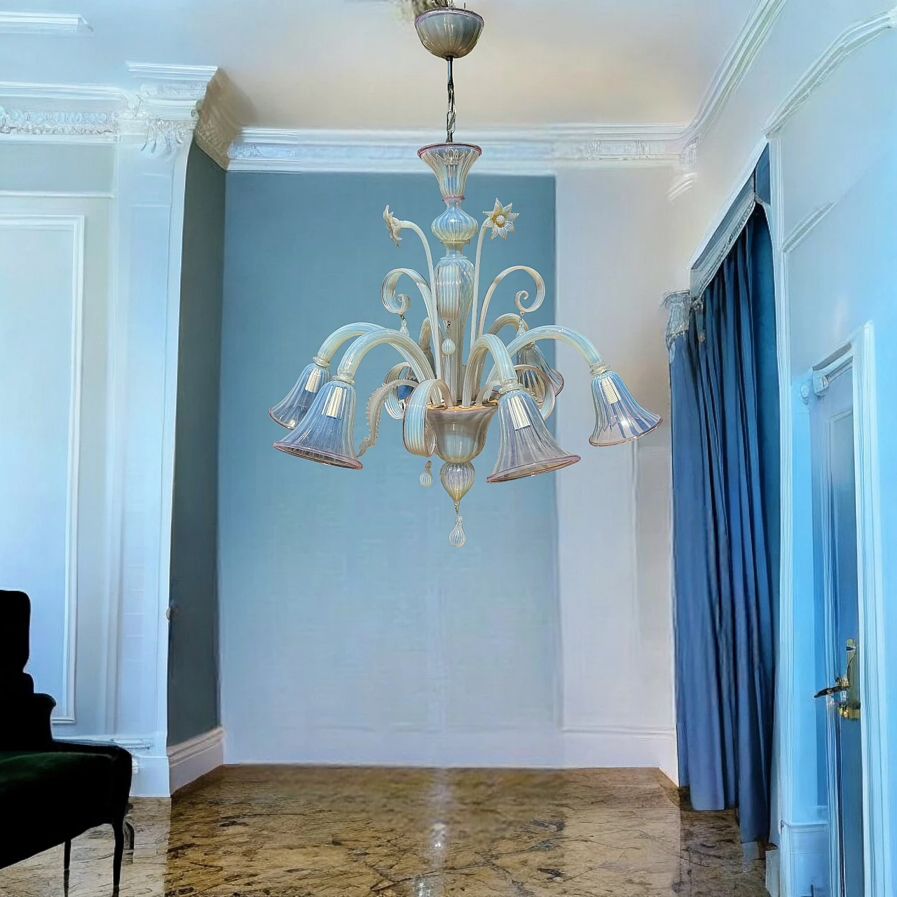 Opalescent Venetian Murano Glass Chandelier, 1960s 3