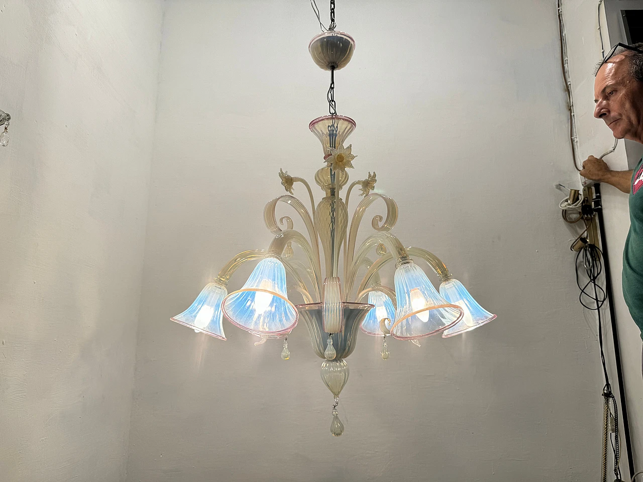 Opalescent Venetian Murano Glass Chandelier, 1960s 8