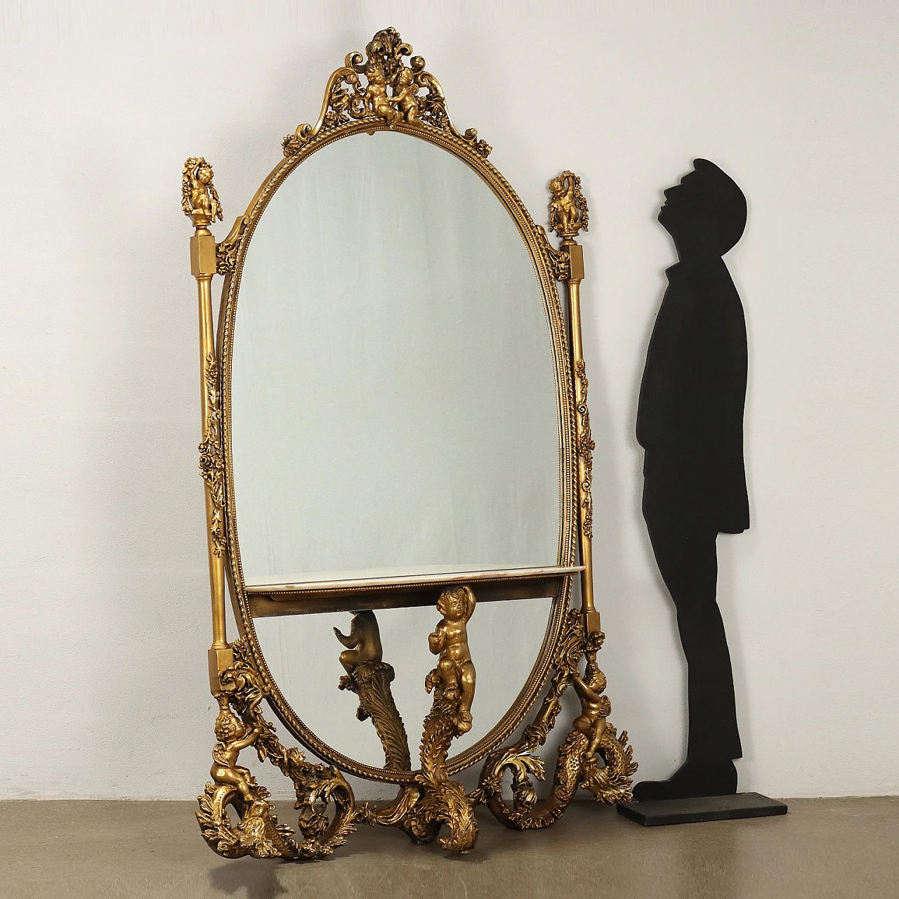 Console table with mirror in carved and gilded wood with onyx top 2