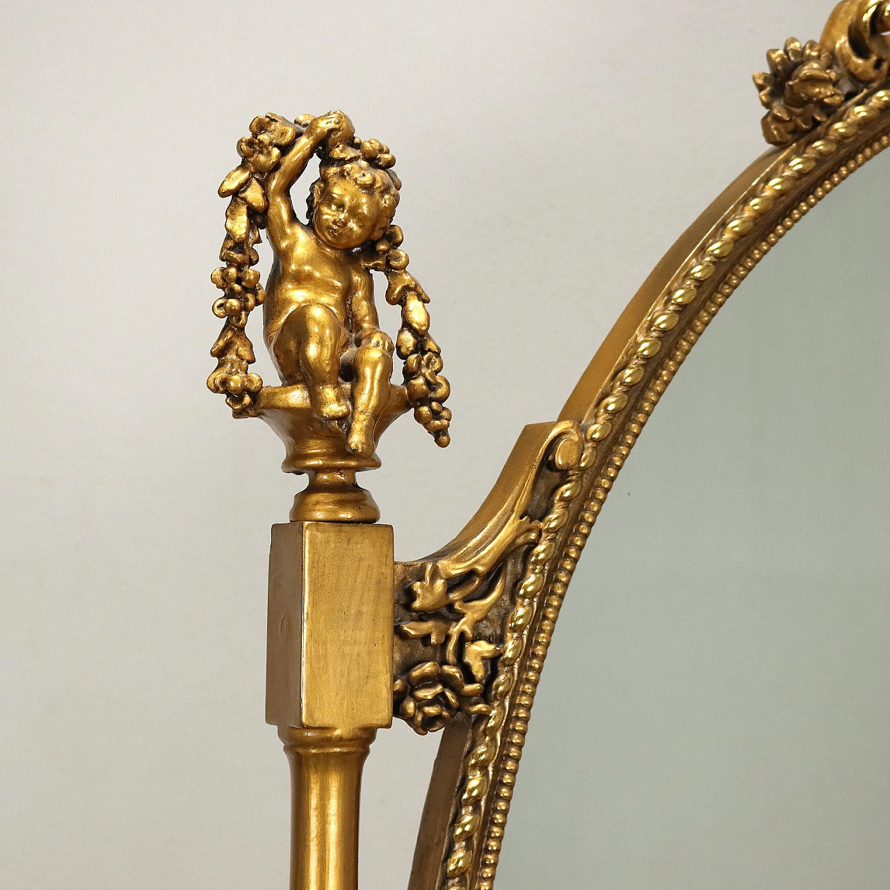 Console table with mirror in carved and gilded wood with onyx top 4