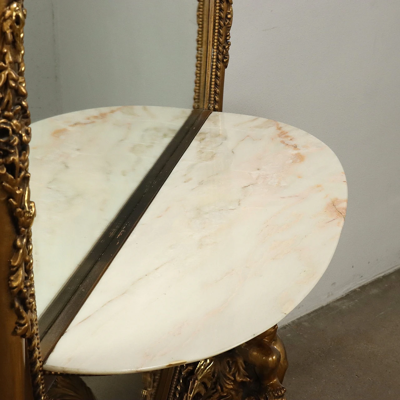 Console table with mirror in carved and gilded wood with onyx top 7
