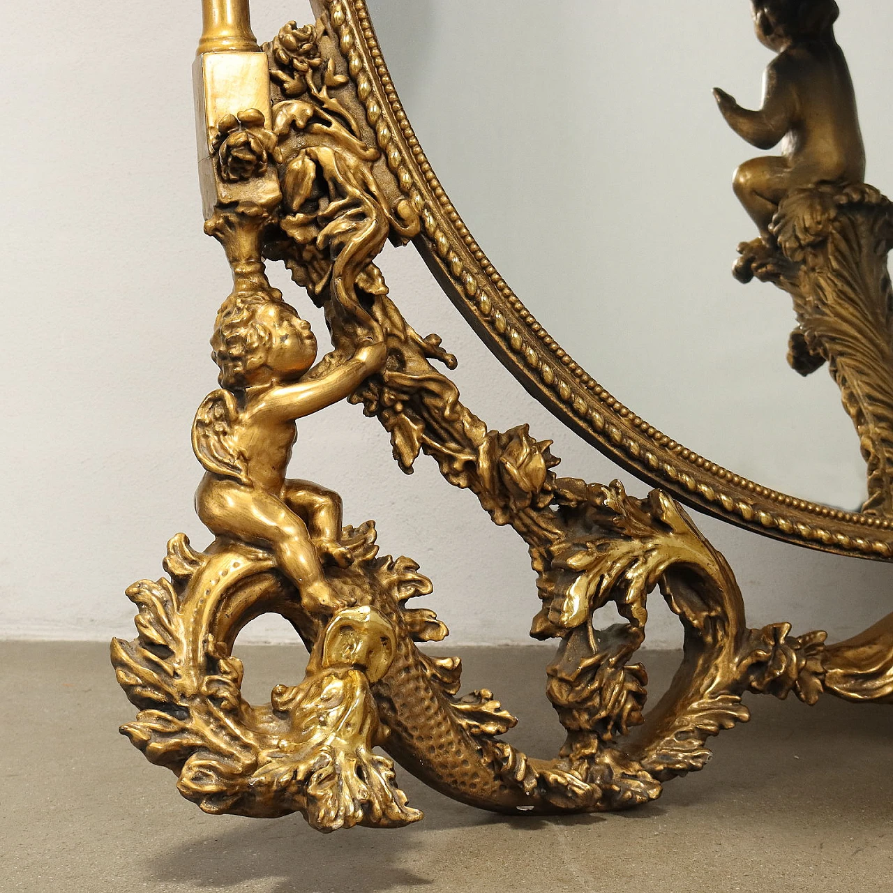 Console table with mirror in carved and gilded wood with onyx top 9