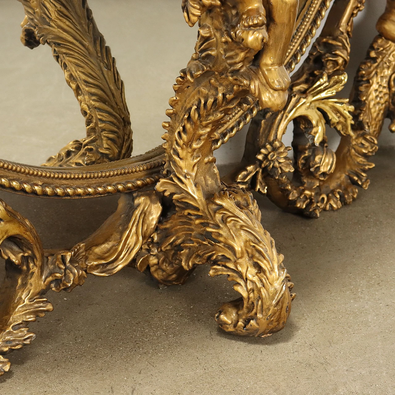 Console table with mirror in carved and gilded wood with onyx top 10