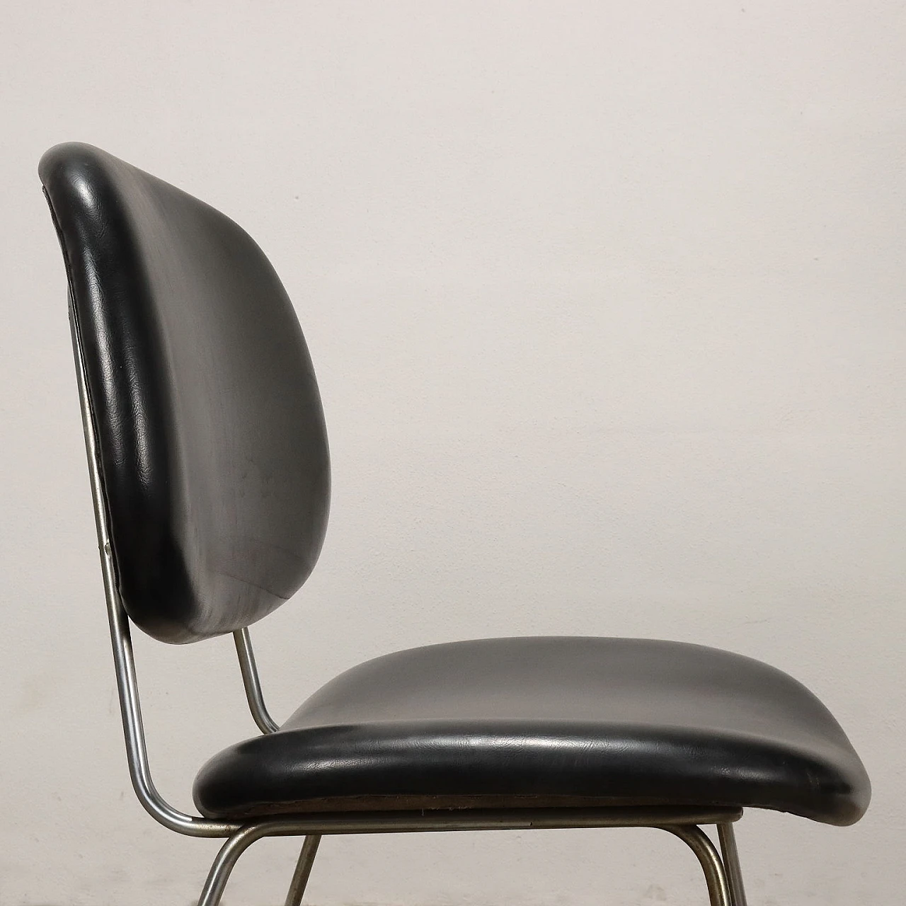 Pair of chairs in black leatherette and chromed metal, 1960s 3