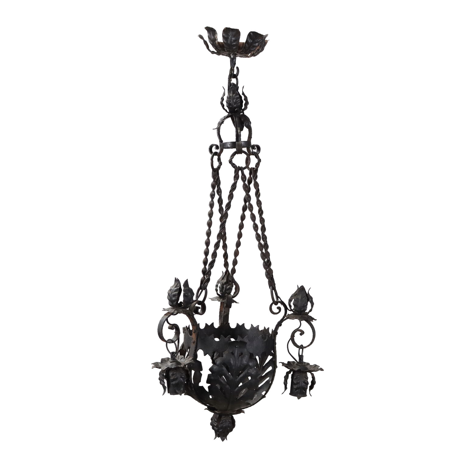 Lampadario con rose in ferro battuto