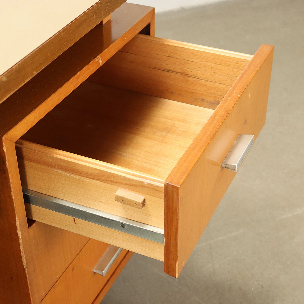 Walnut veneered desk with formica top and metal legs, 1970s 4