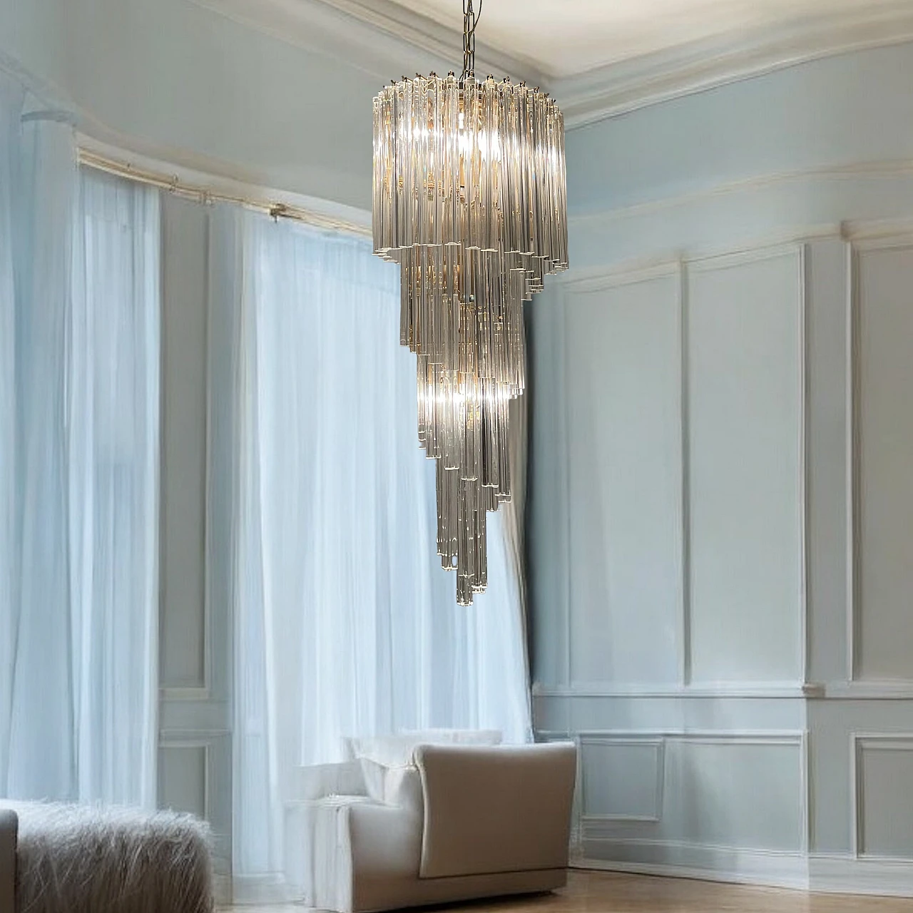 Large Murano Glass Trilobi Spiral Chandelier, 1970s 4