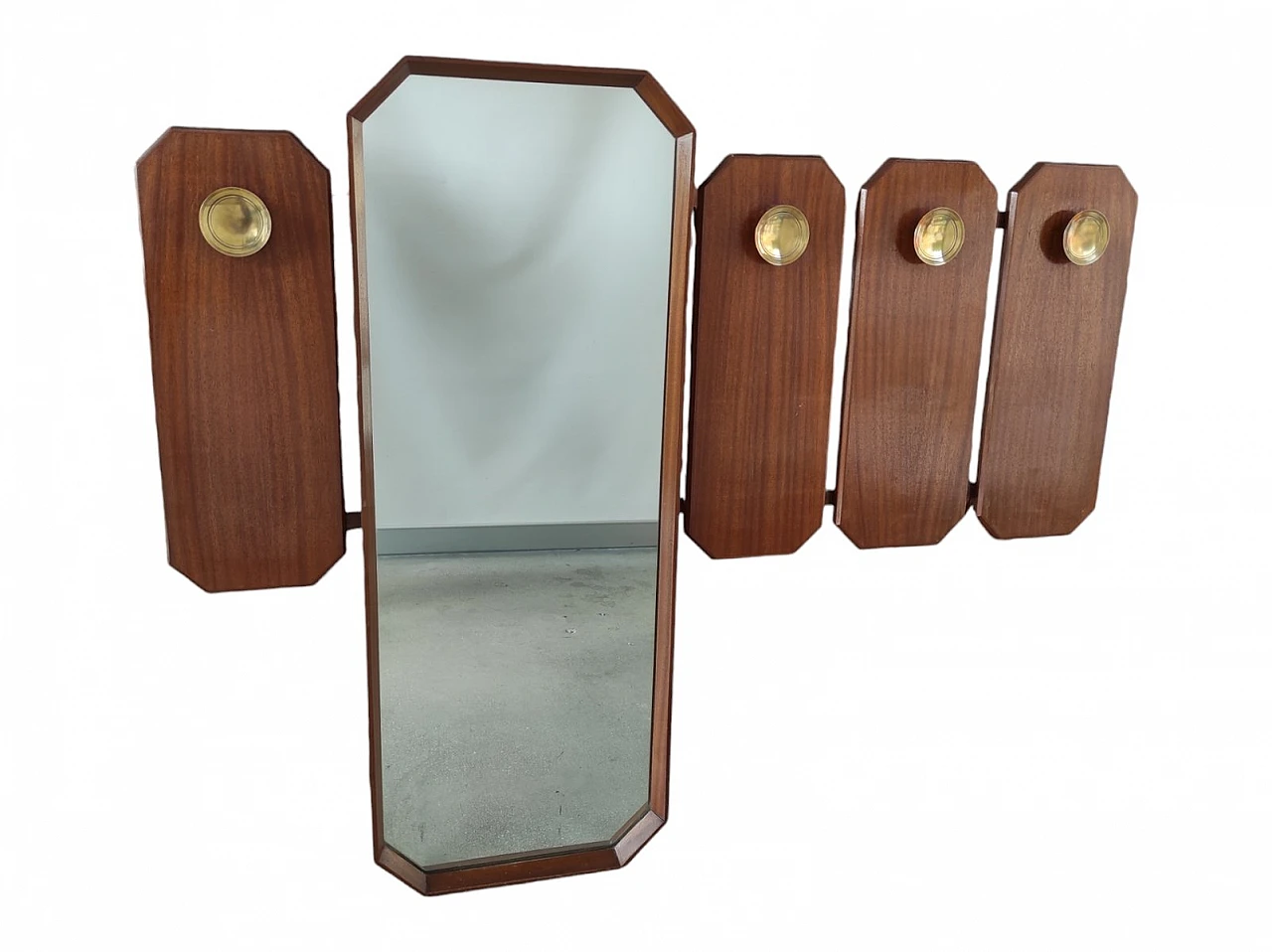 Specchio in legno con appendiabiti, anni '60 1