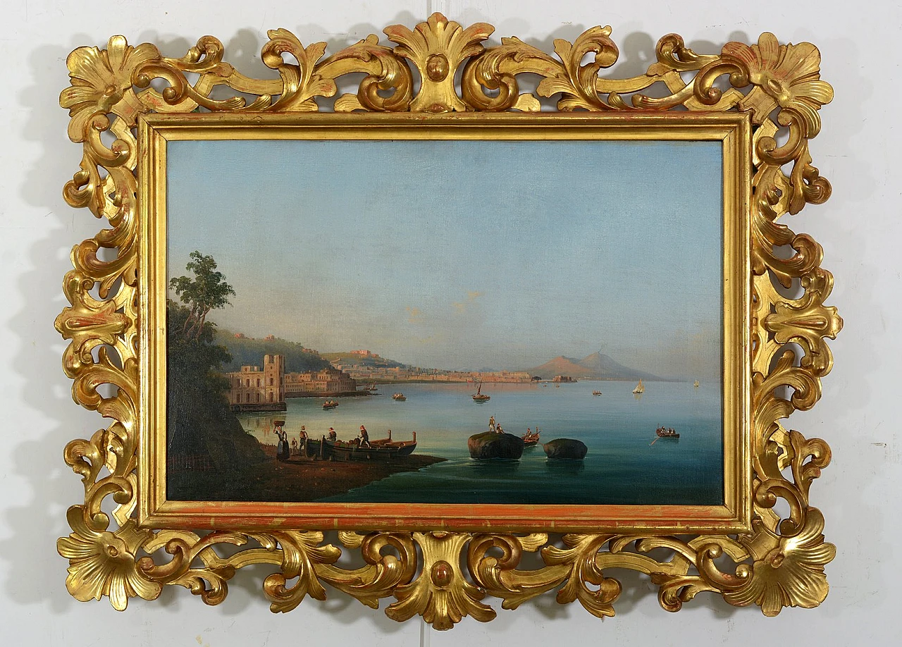 Posillipo school, view of Naples and of Nisida, pair in frame, 1830s 1