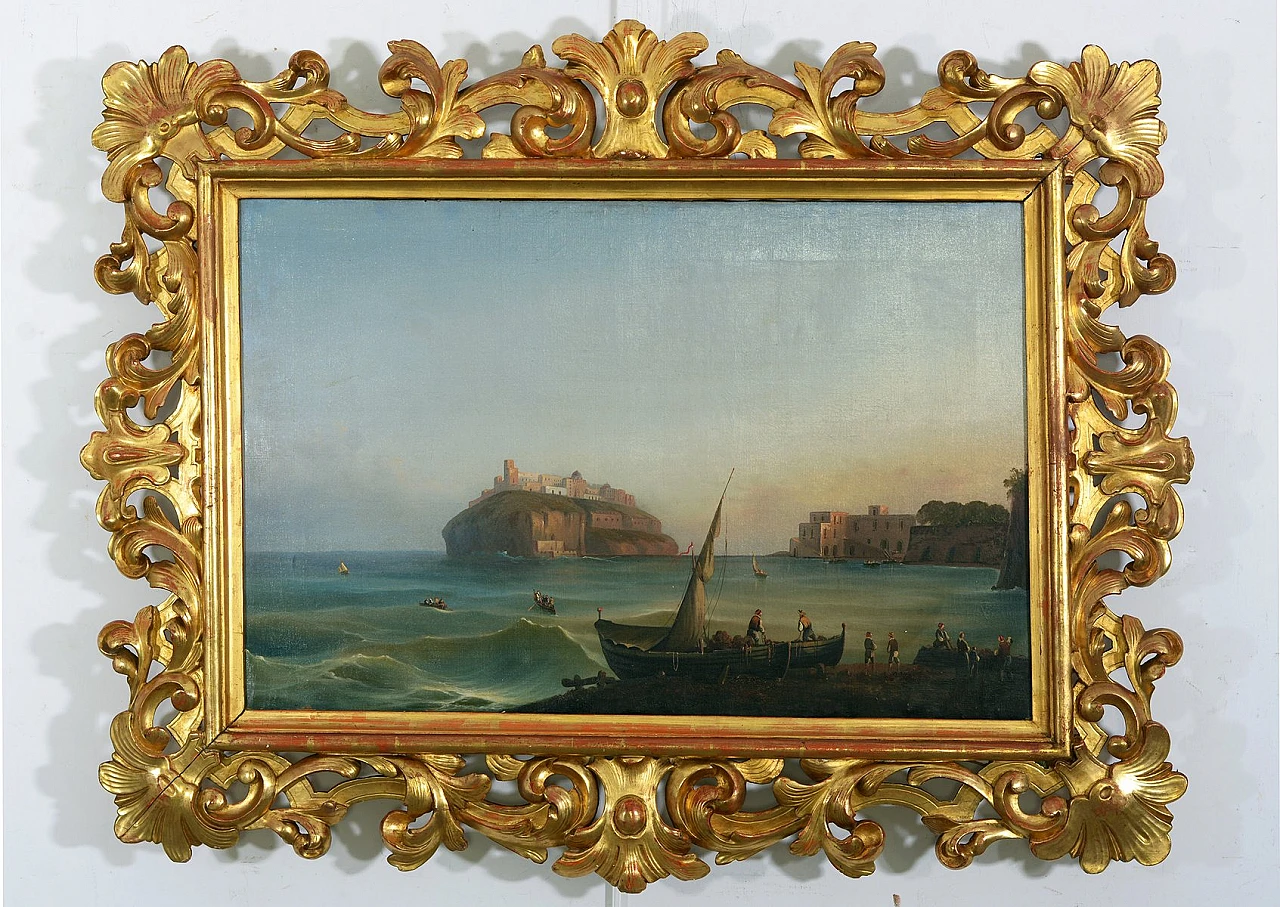 Posillipo school, view of Naples and of Nisida, pair in frame, 1830s 2