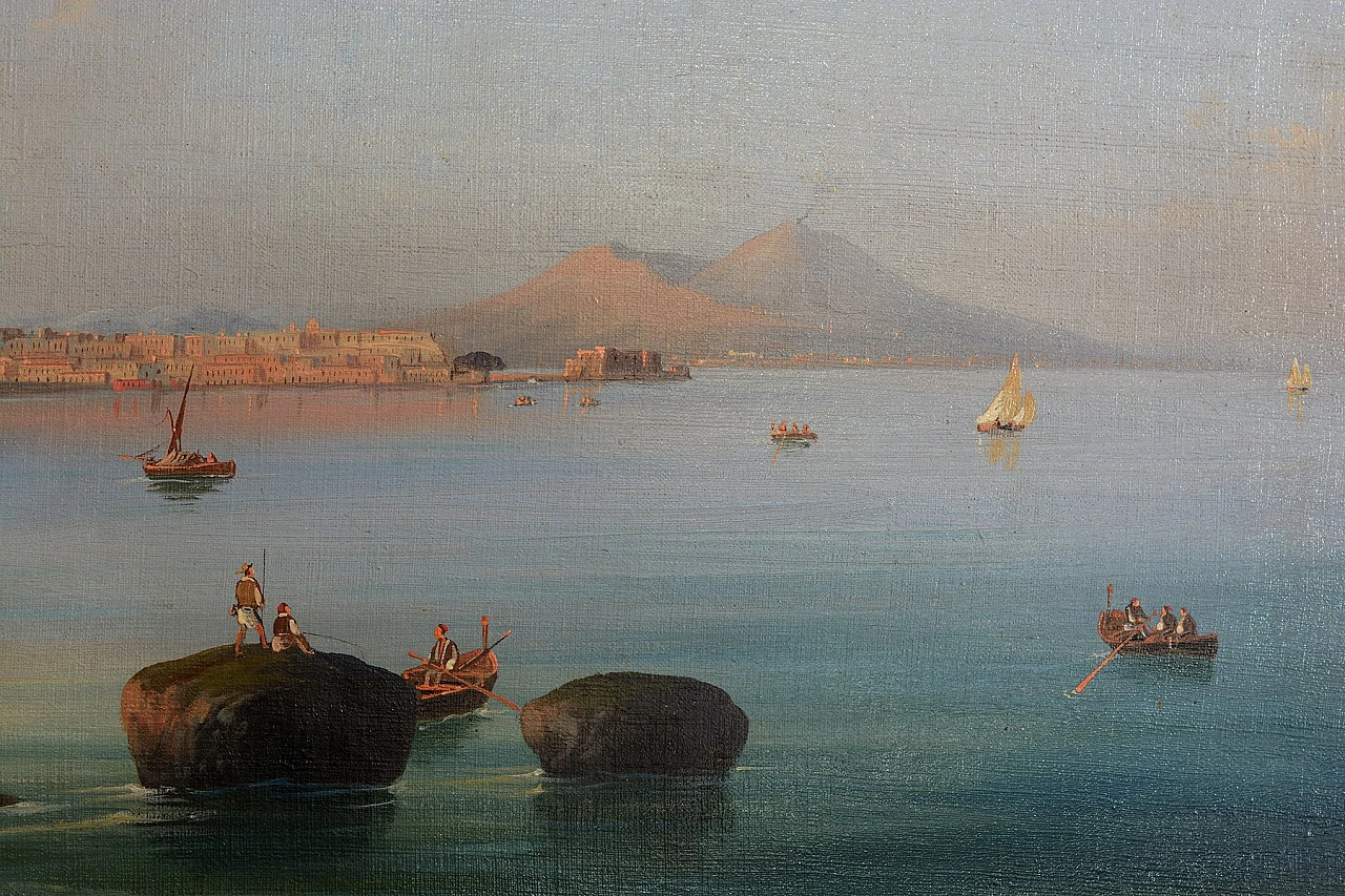 Posillipo school, view of Naples and of Nisida, pair in frame, 1830s 5