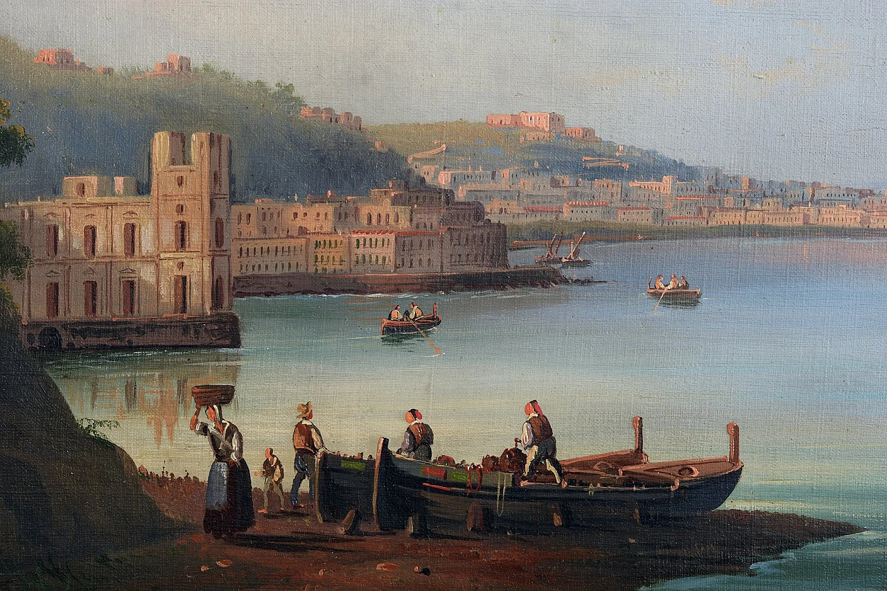 Posillipo school, view of Naples and of Nisida, pair in frame, 1830s 6