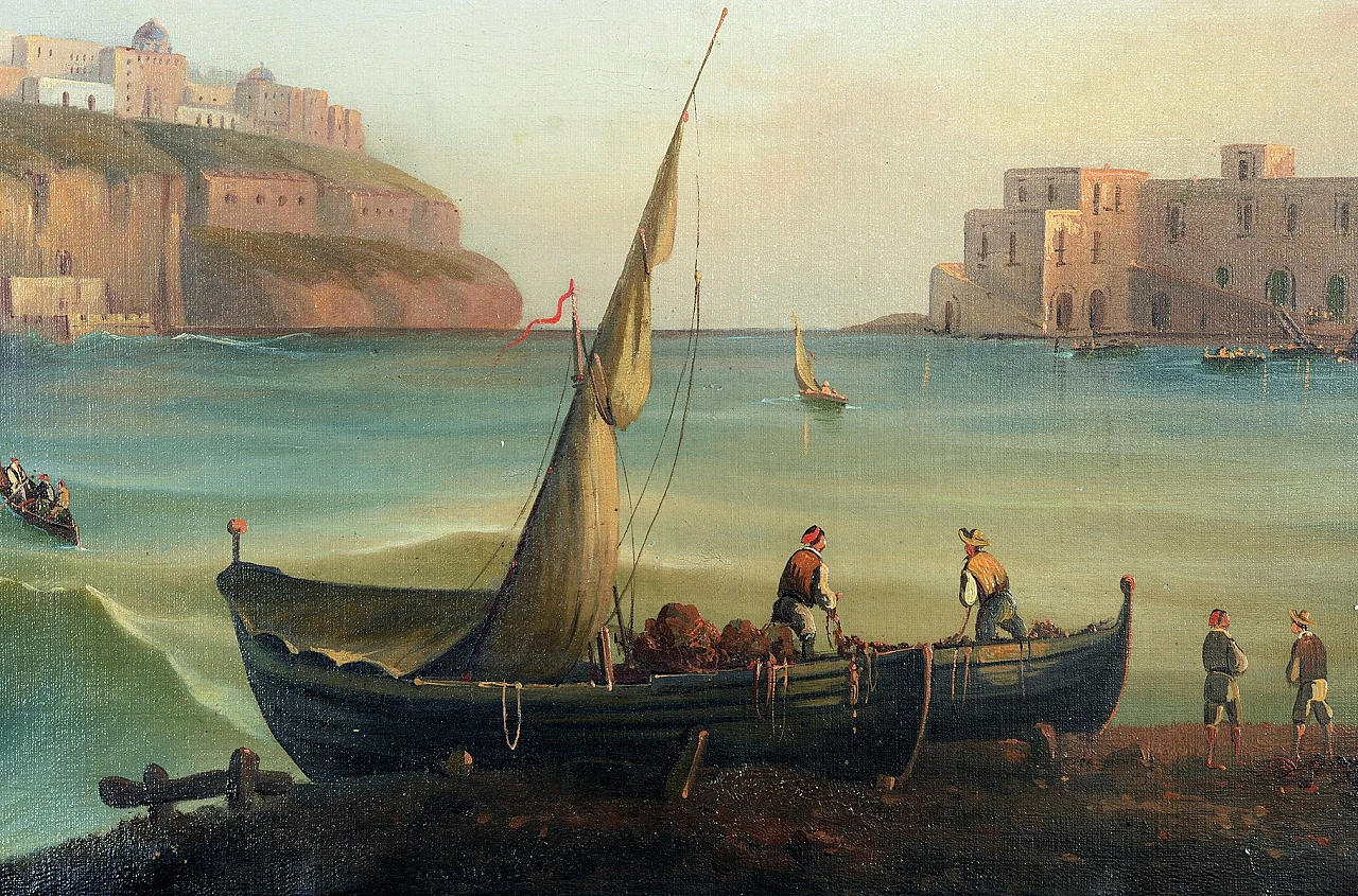 Posillipo school, view of Naples and of Nisida, pair in frame, 1830s 7