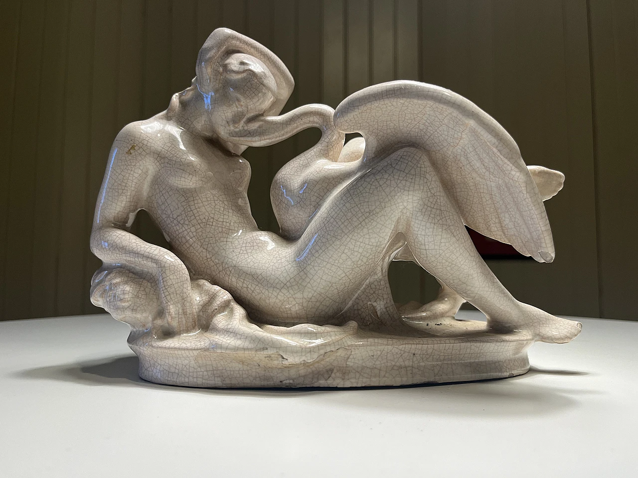 Statua "Leda con Cigno" Ceramica Craquelure 1