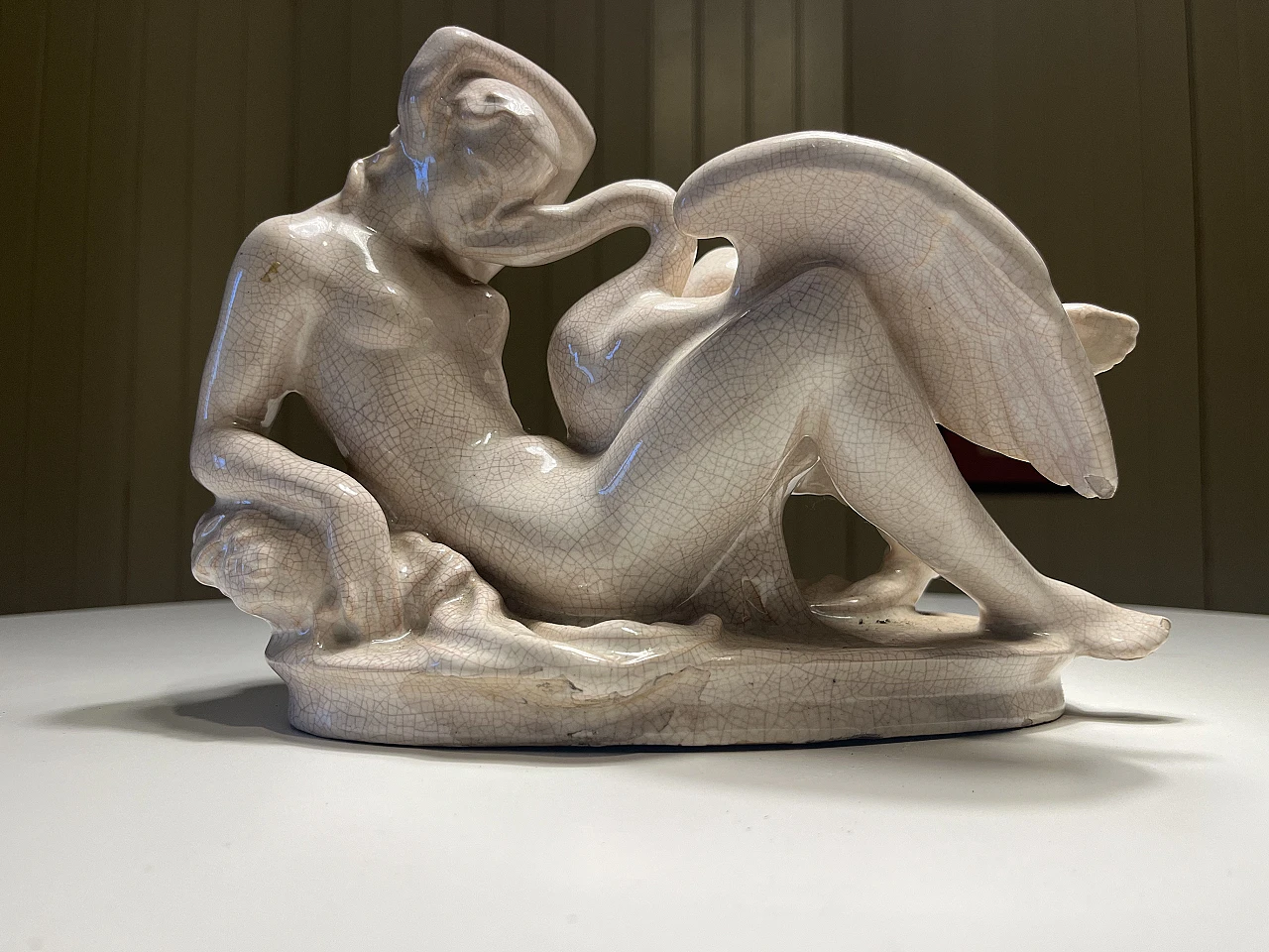 Statua "Leda con Cigno" Ceramica Craquelure 2