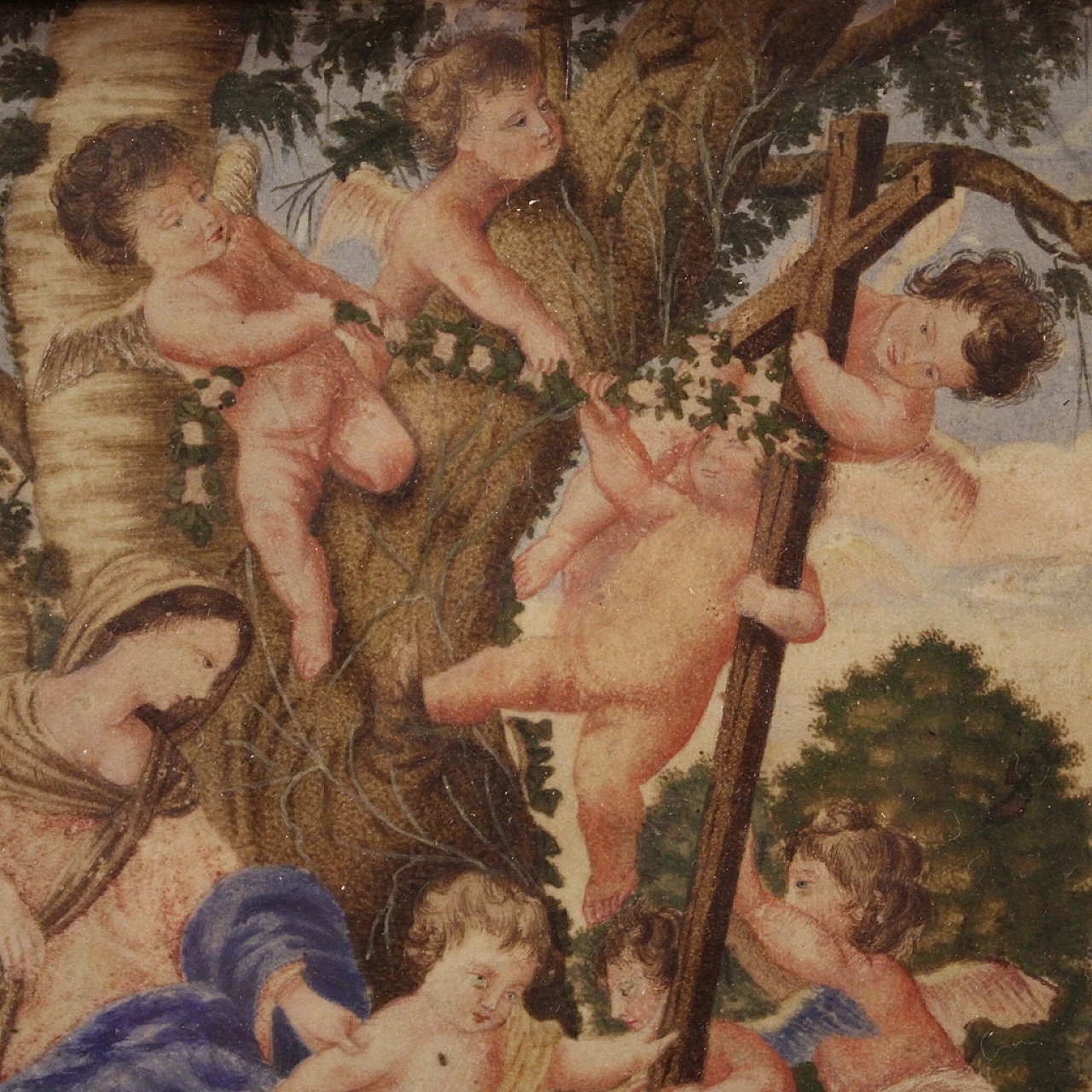 Rare religious painting on parchment from the 17th century 9