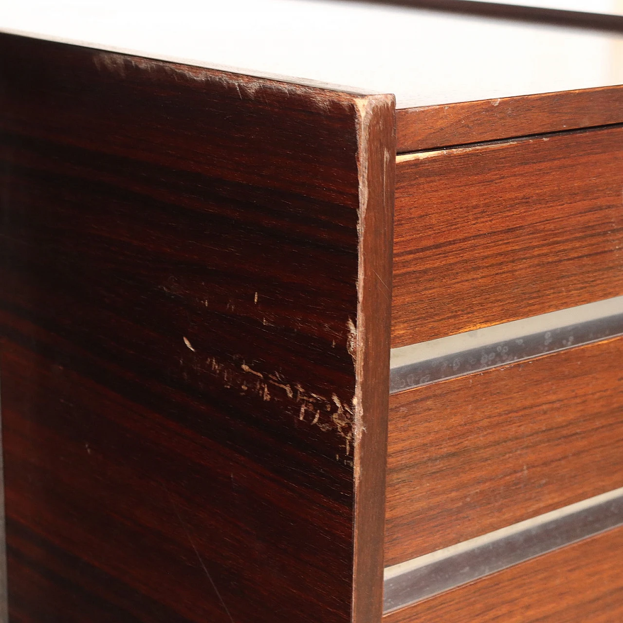 Exotic wood and chrome metal desk with drawers, 1970s 6