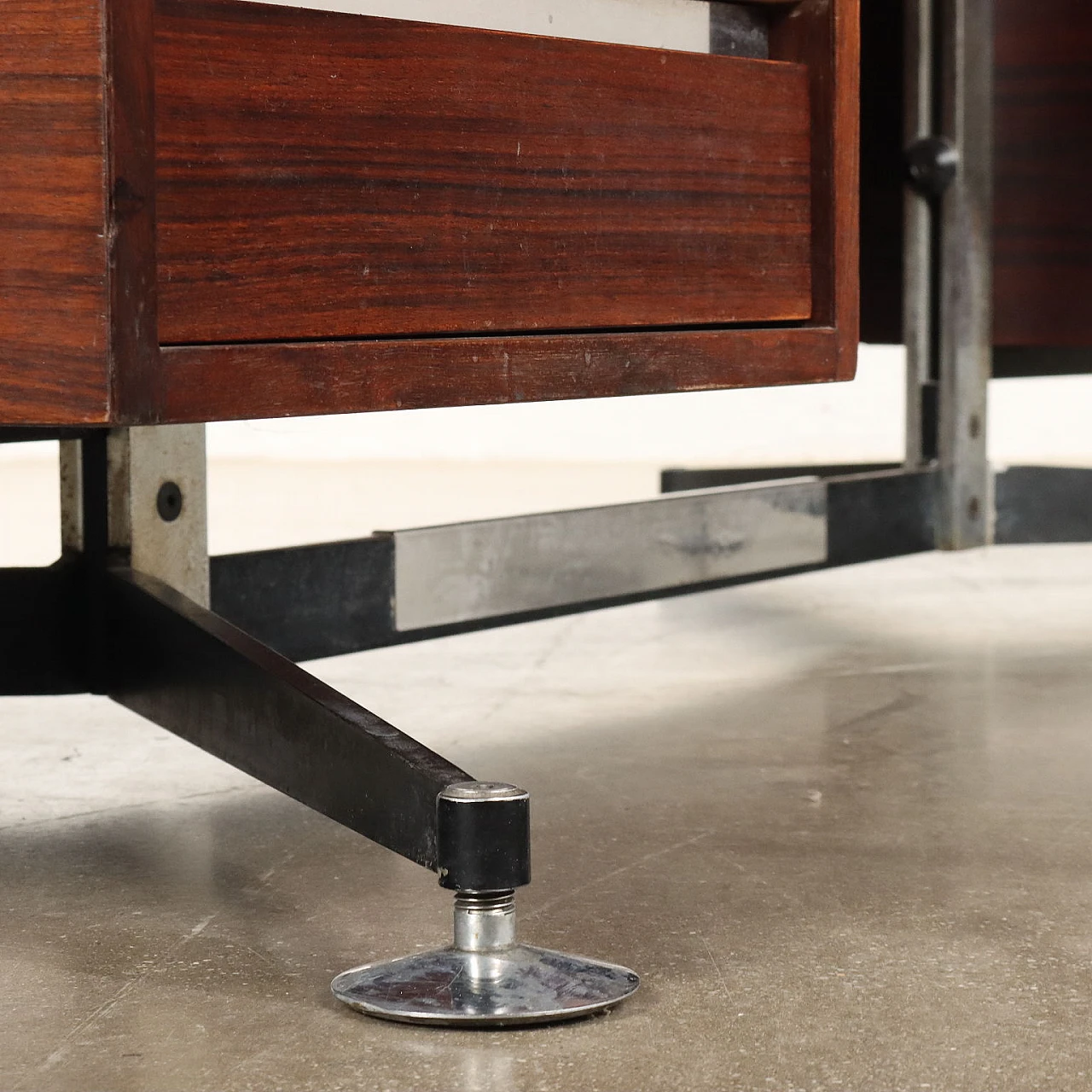 Exotic wood and chrome metal desk with drawers, 1970s 7