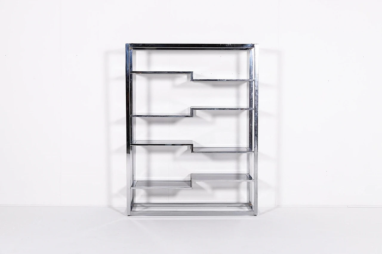 Vintage Italian Chromed Steel Bookcase, 1970s 1