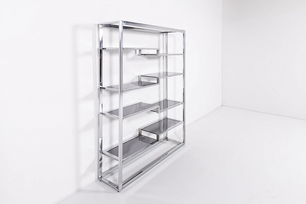 Vintage Italian Chromed Steel Bookcase, 1970s 2
