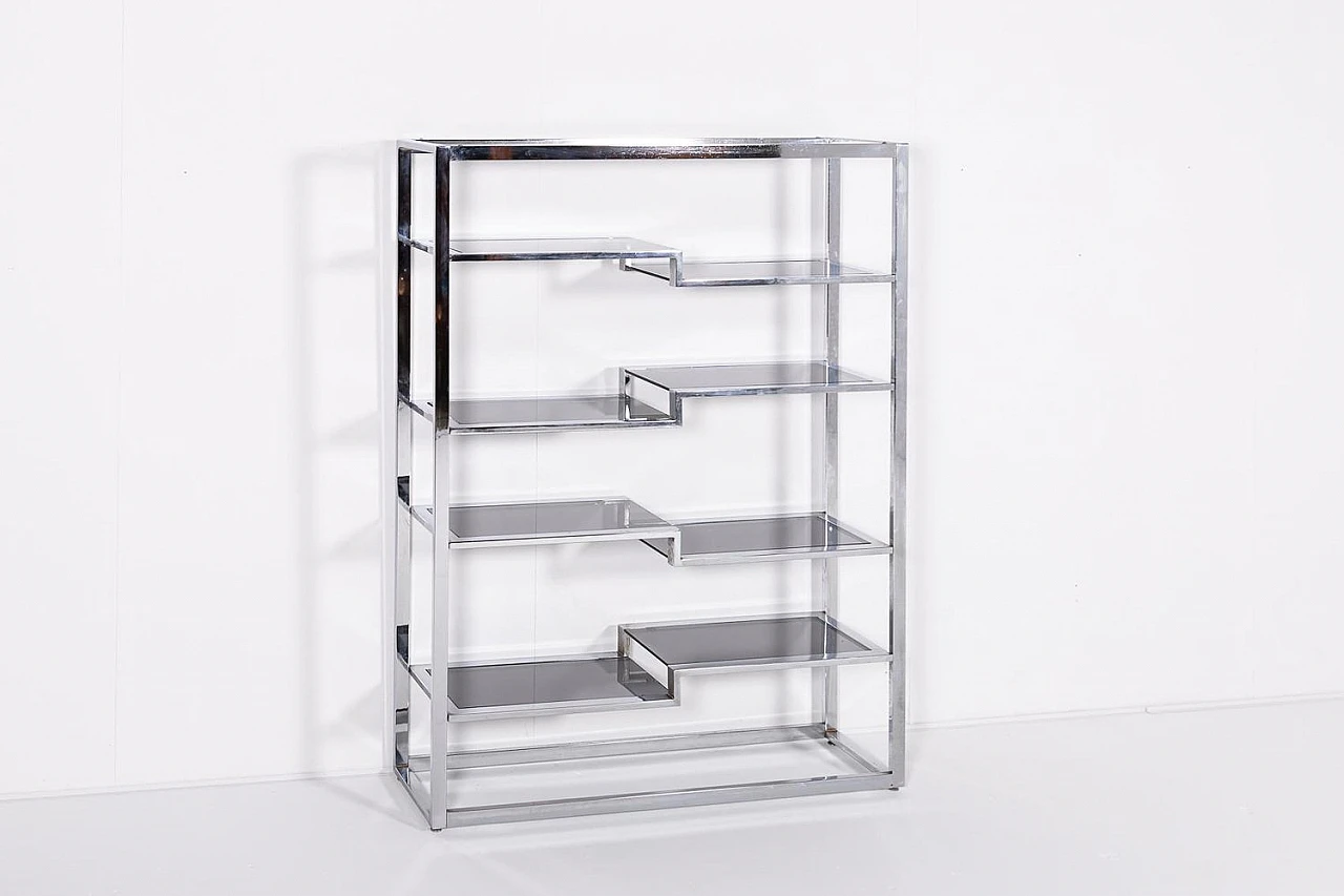 Vintage Italian Chromed Steel Bookcase, 1970s 4