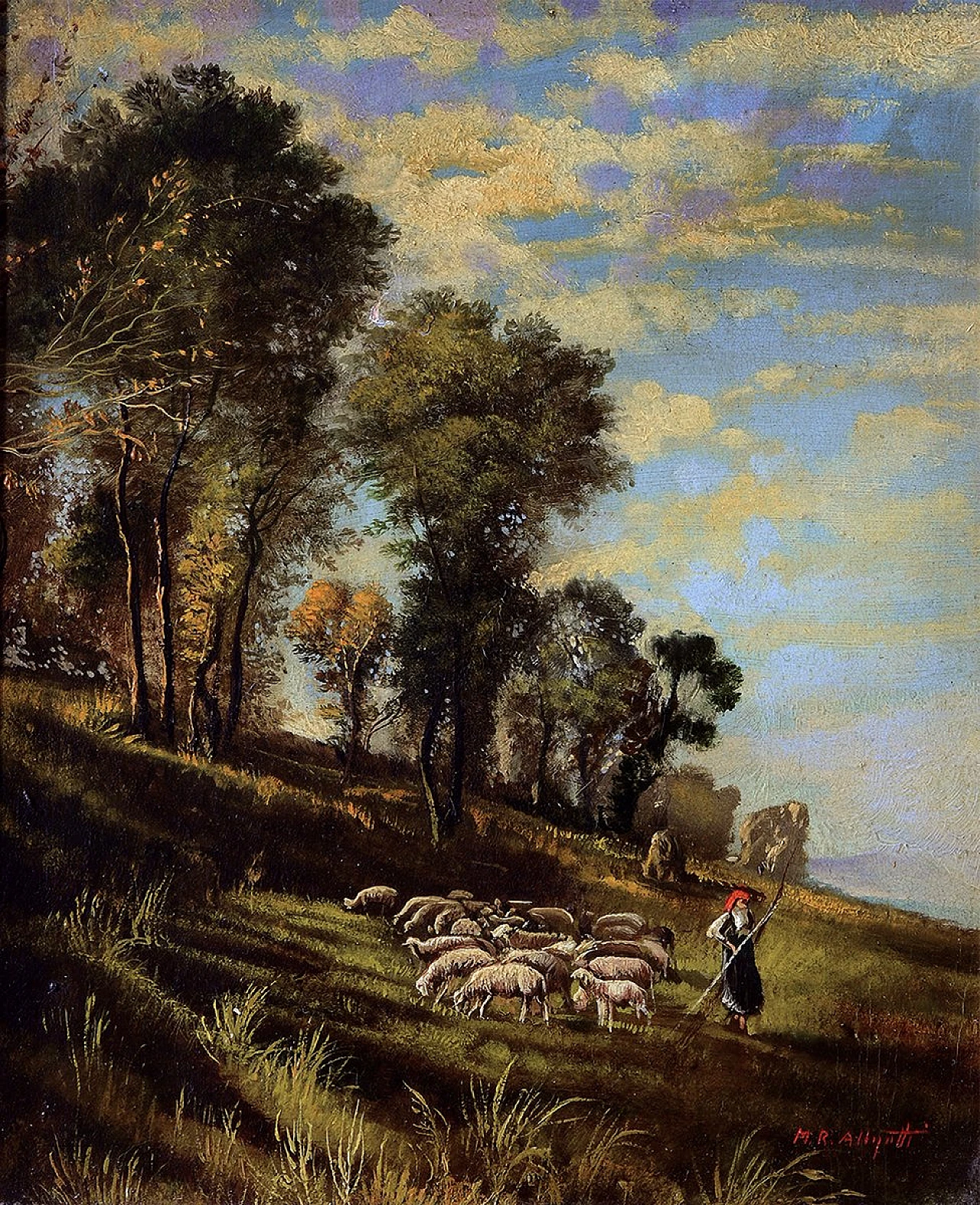 Mario Rosario Allegretti, Scena di campagna, Anni '70, Dipinto ad olio, Con cornice 2