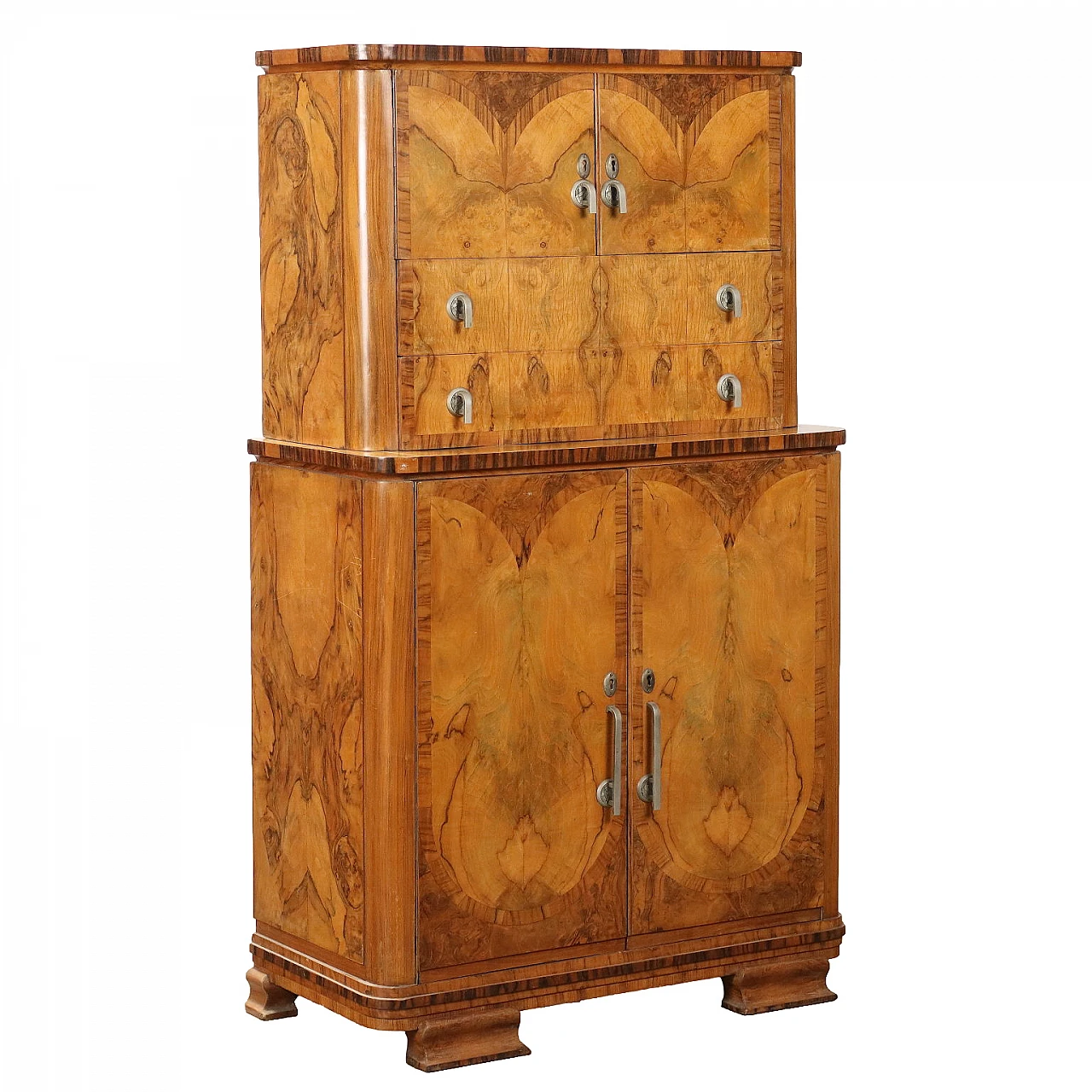 Walnut and burl veneer sideboard with two doors and drawers 1