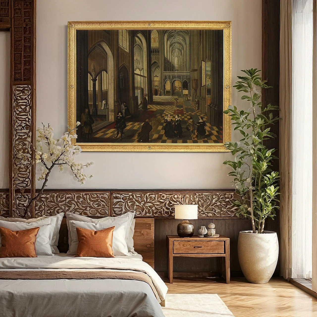 Interno della Cattedrale di Anversa, dipinto scuola fiamminga del XVII 6