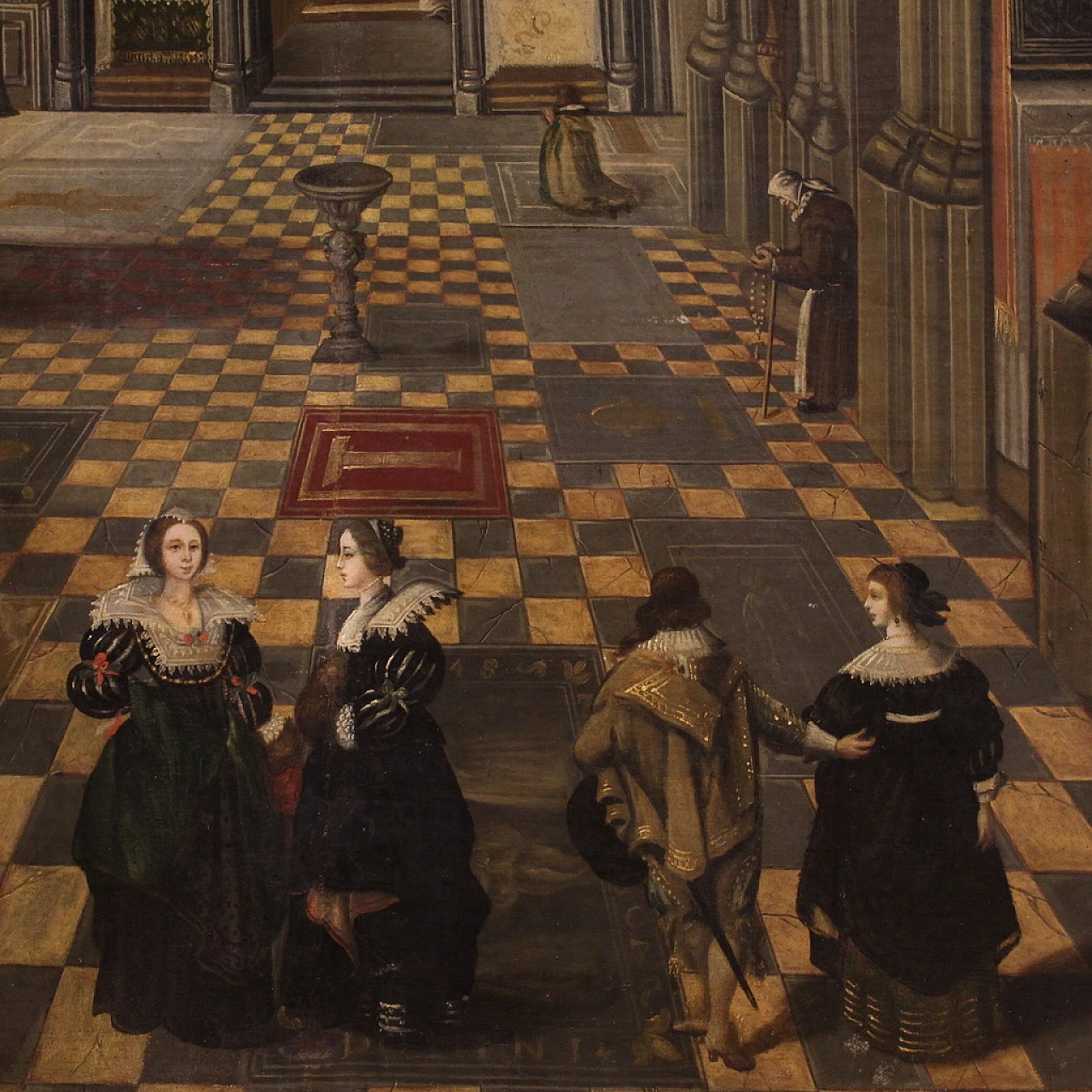 Interno della Cattedrale di Anversa, dipinto scuola fiamminga del XVII 11