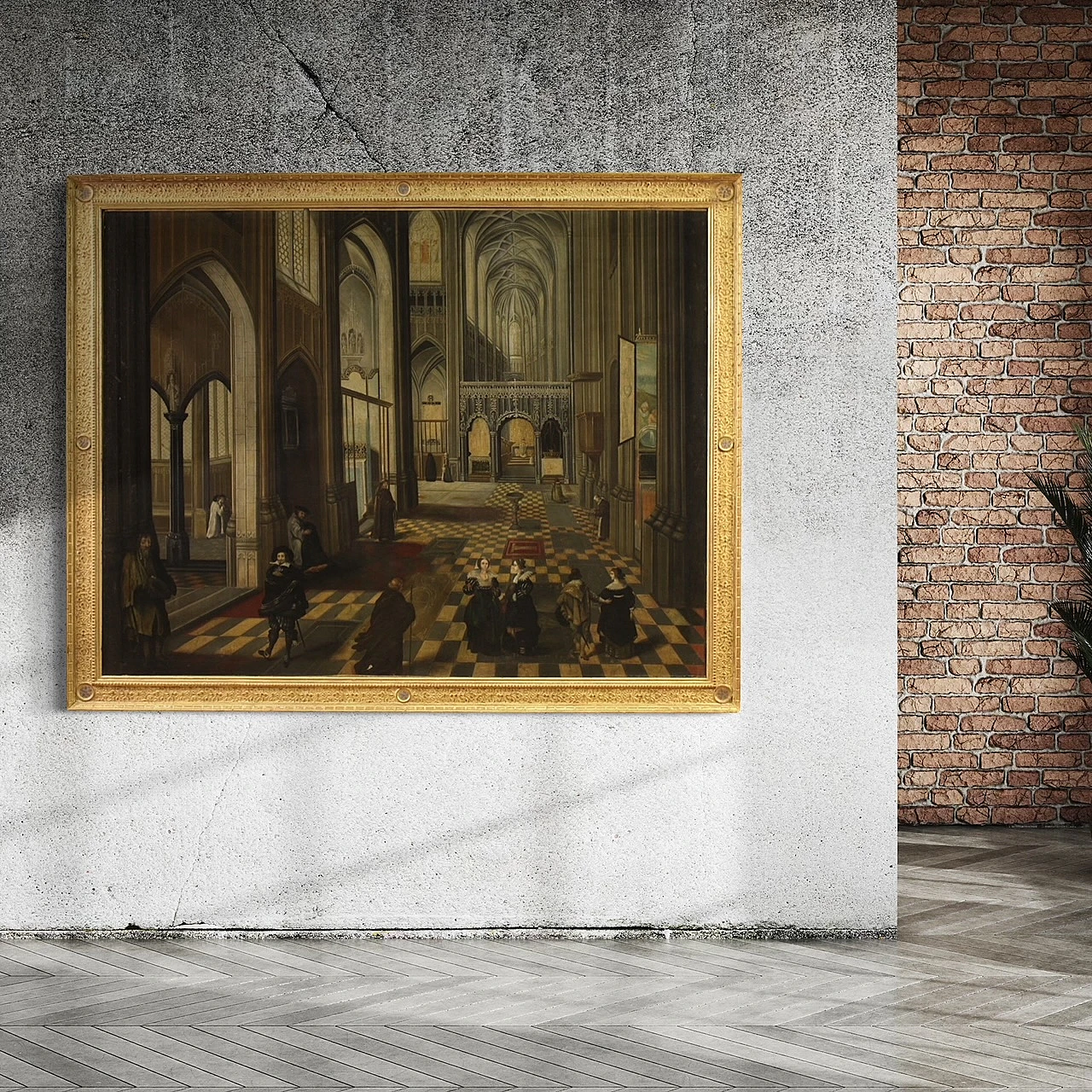 Interno della Cattedrale di Anversa, dipinto scuola fiamminga del XVII 15