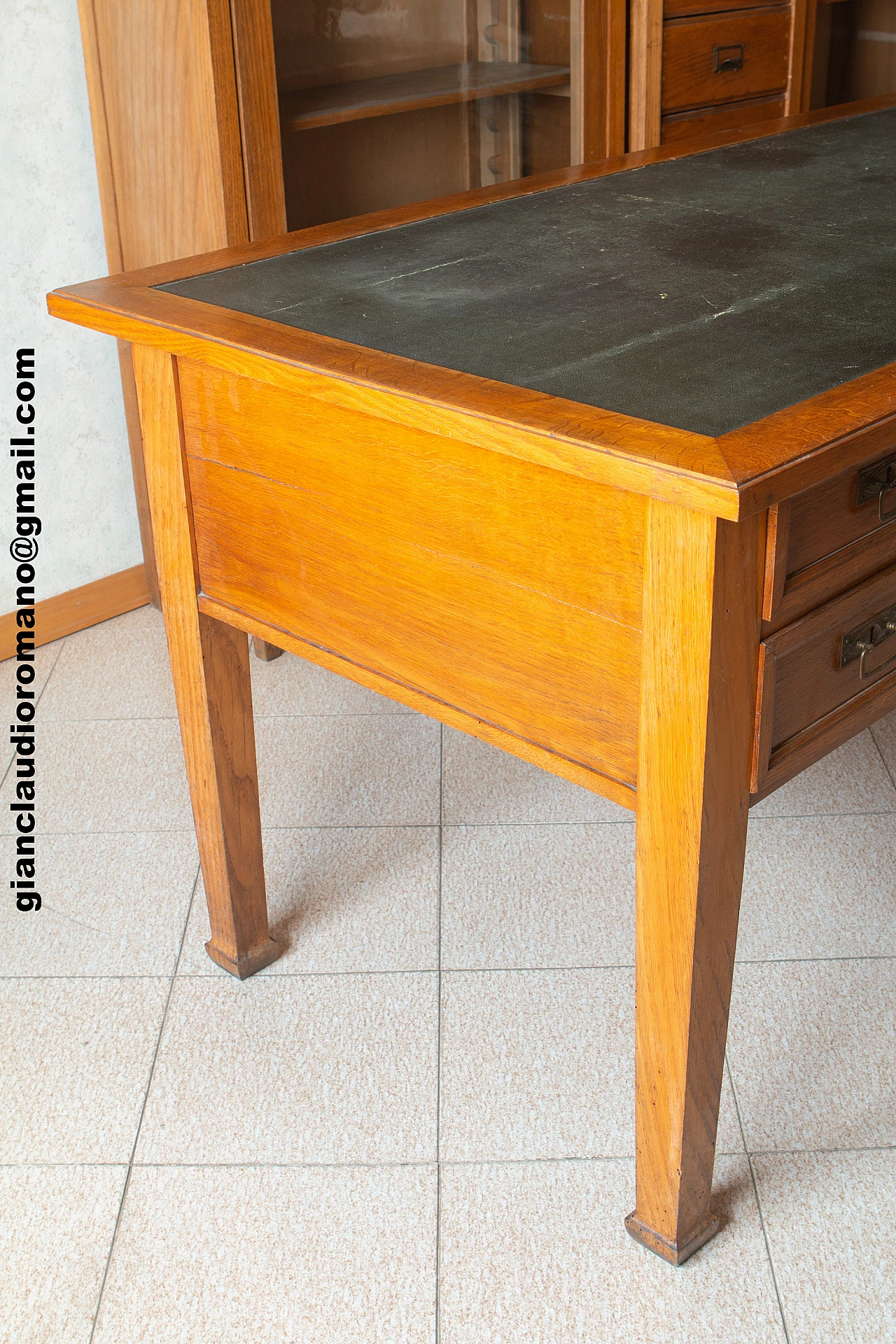 Desk with green leather top, 30's 7