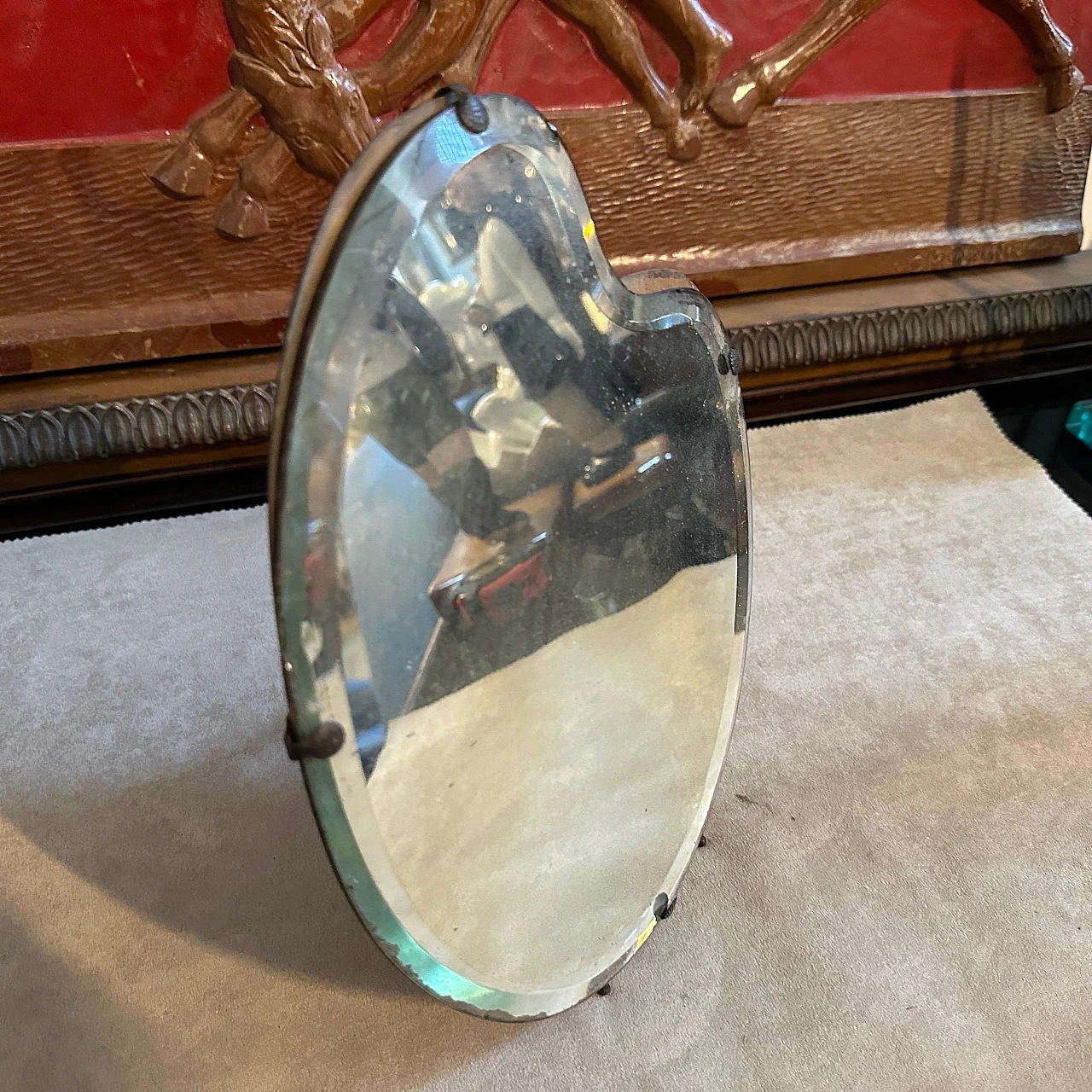 Wood and glass palette table mirror By L. Fontana, 1930s 4