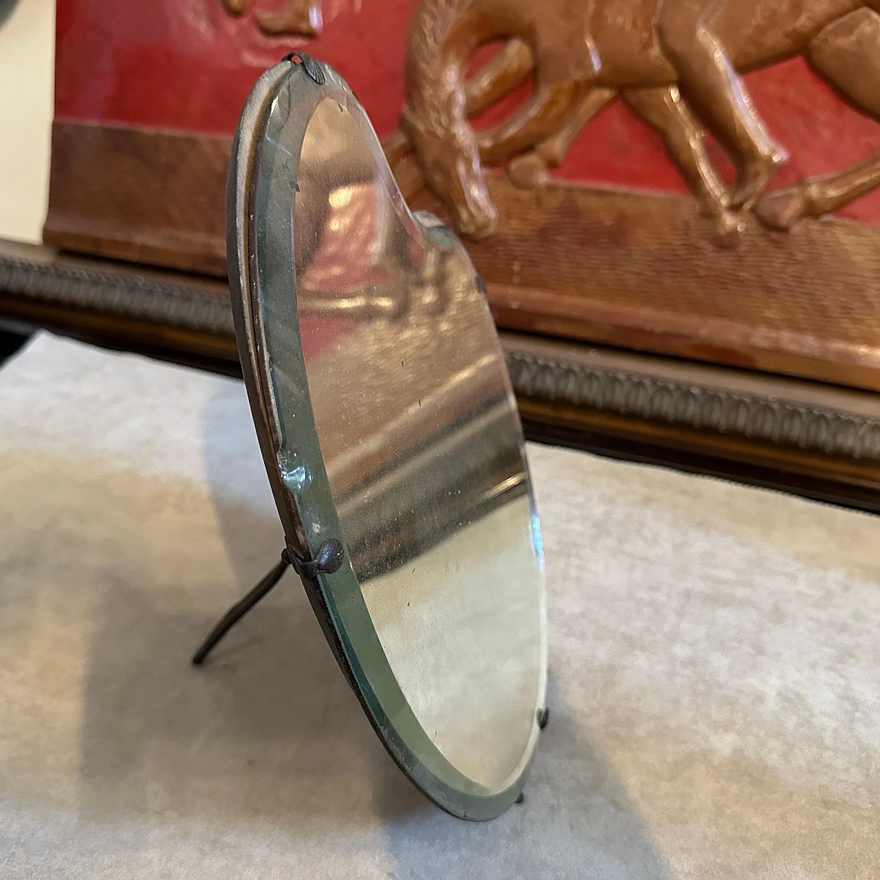 Wood and glass palette table mirror By L. Fontana, 1930s 9