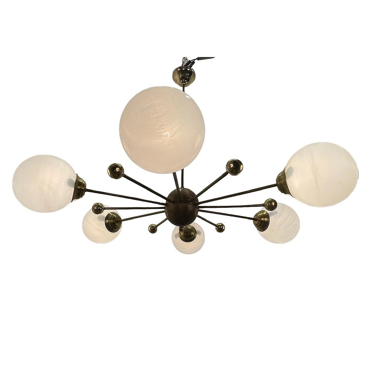 Italian Opaline Glass and Brass Sputnik Chandelier, 1960s 1