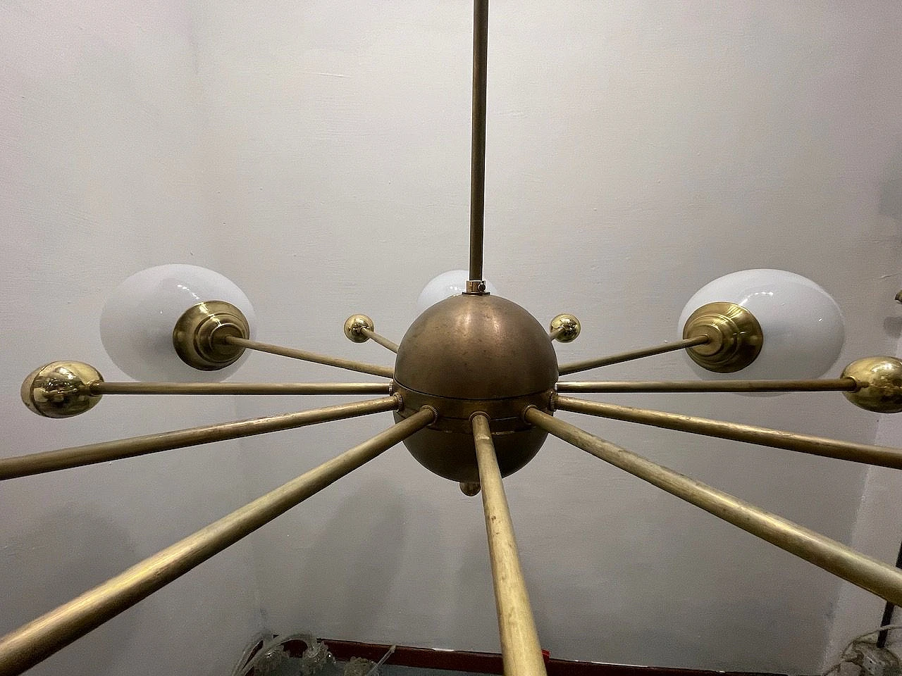 Italian Opaline Glass and Brass Sputnik Chandelier, 1960s 12