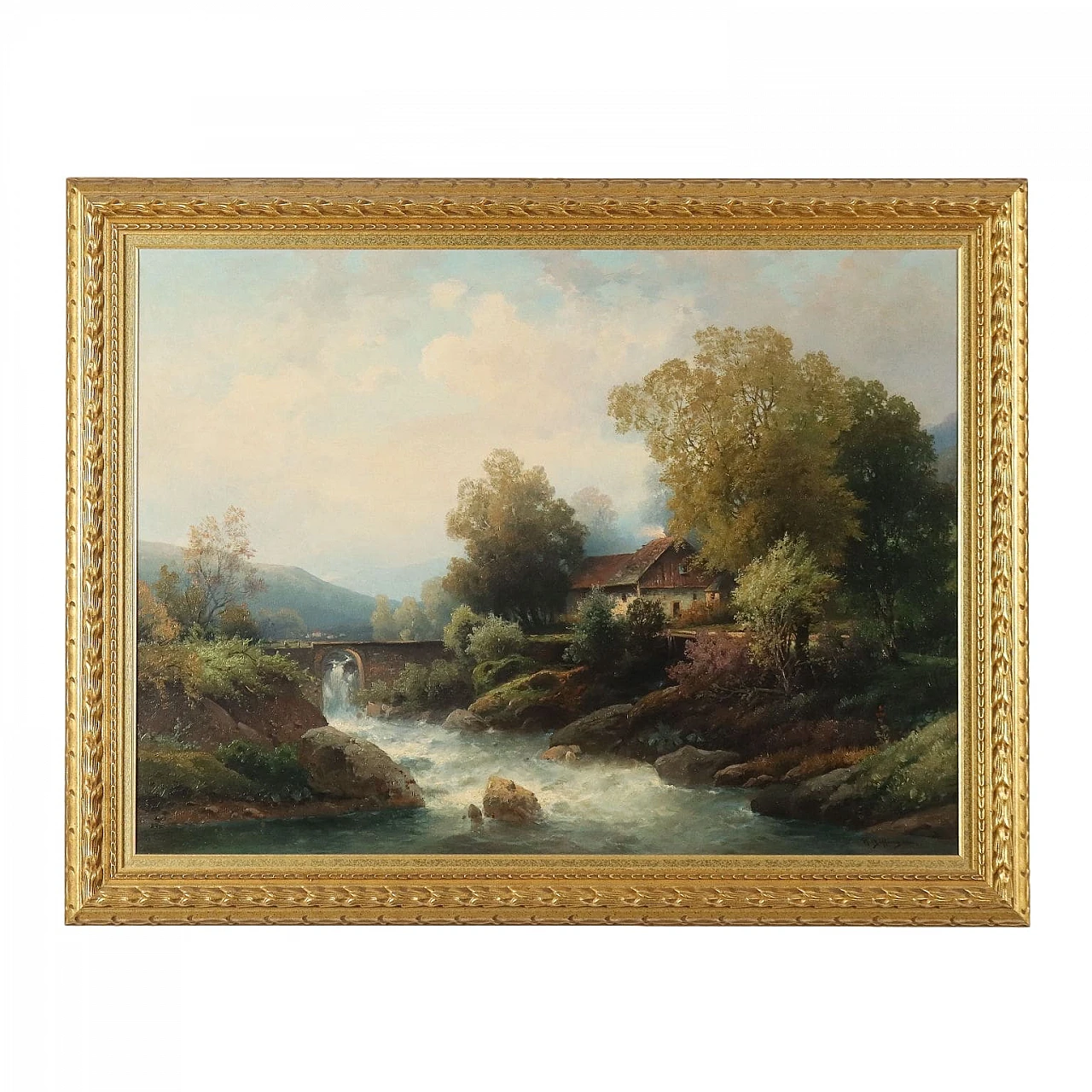 Landscape with river, oil on canvas, 19th century 1
