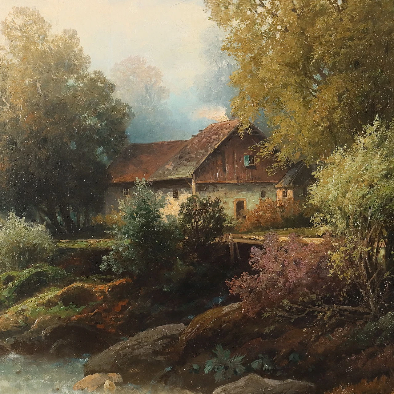 Landscape with river, oil on canvas, 19th century 3