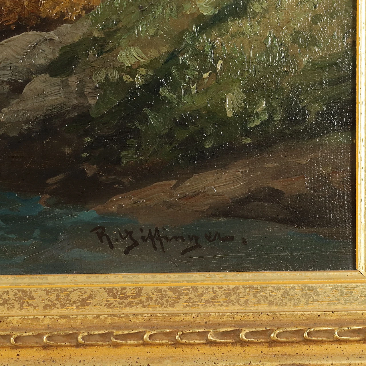Landscape with river, oil on canvas, 19th century 7