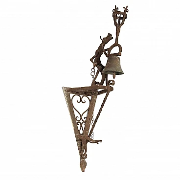 Wrought iron wall torcher with bronze bell, 19th century | intOndo
