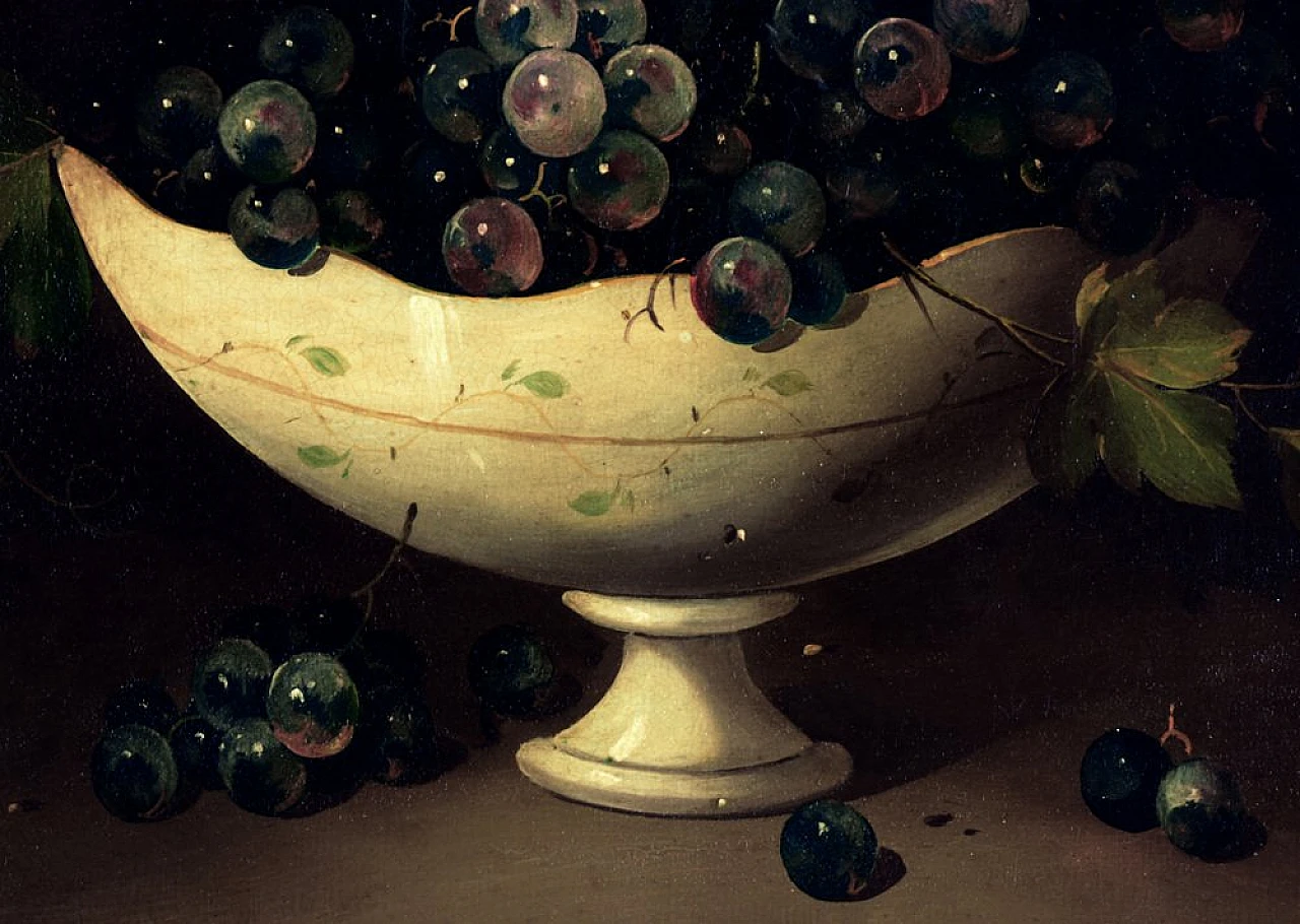 Vaso con uva nera di Salvatore Marinelli, olio su tela, anni '90 3