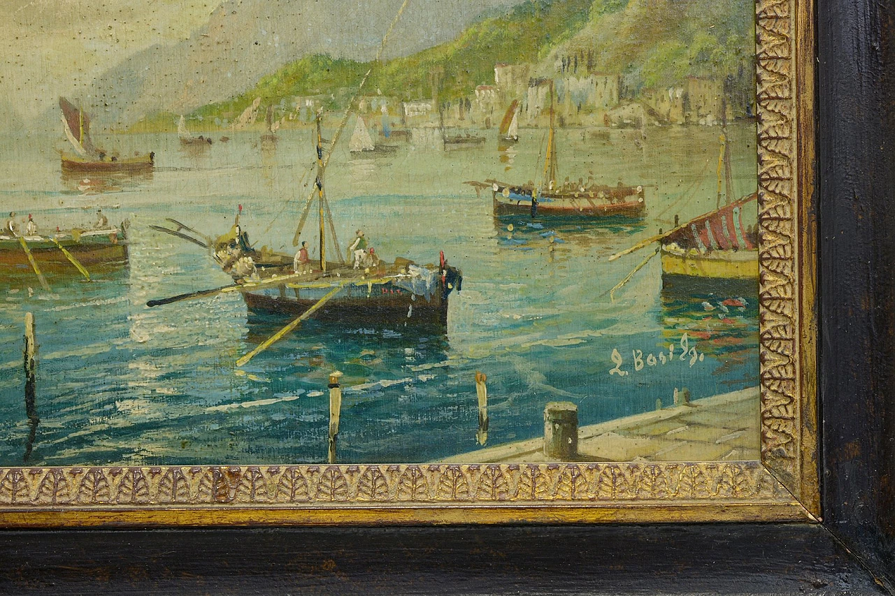 Marina di Luigi Basile, olio su tavola con cornice, anni '80 2