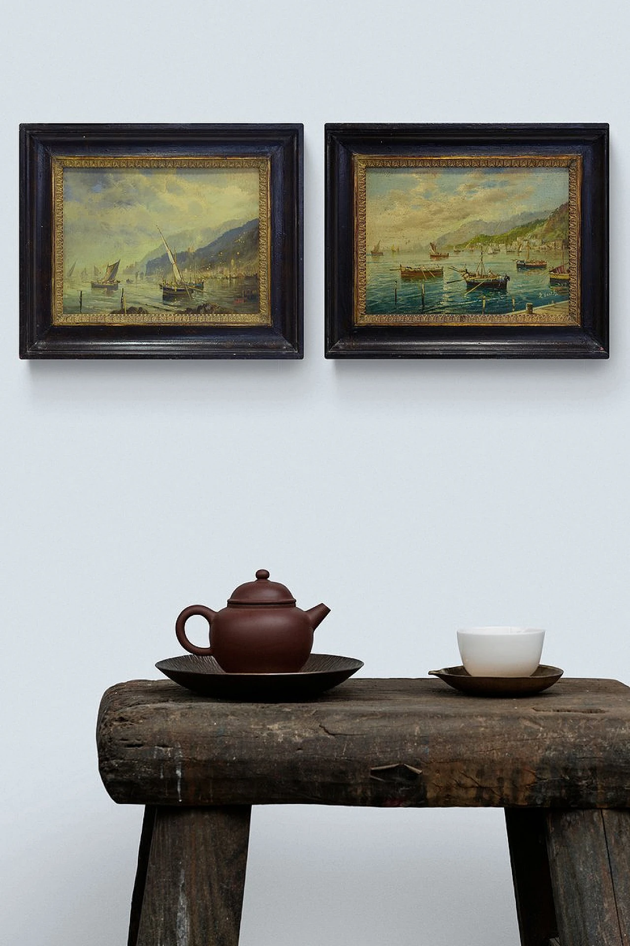 Marina di Luigi Basile, olio su tavola con cornice, anni '80 5