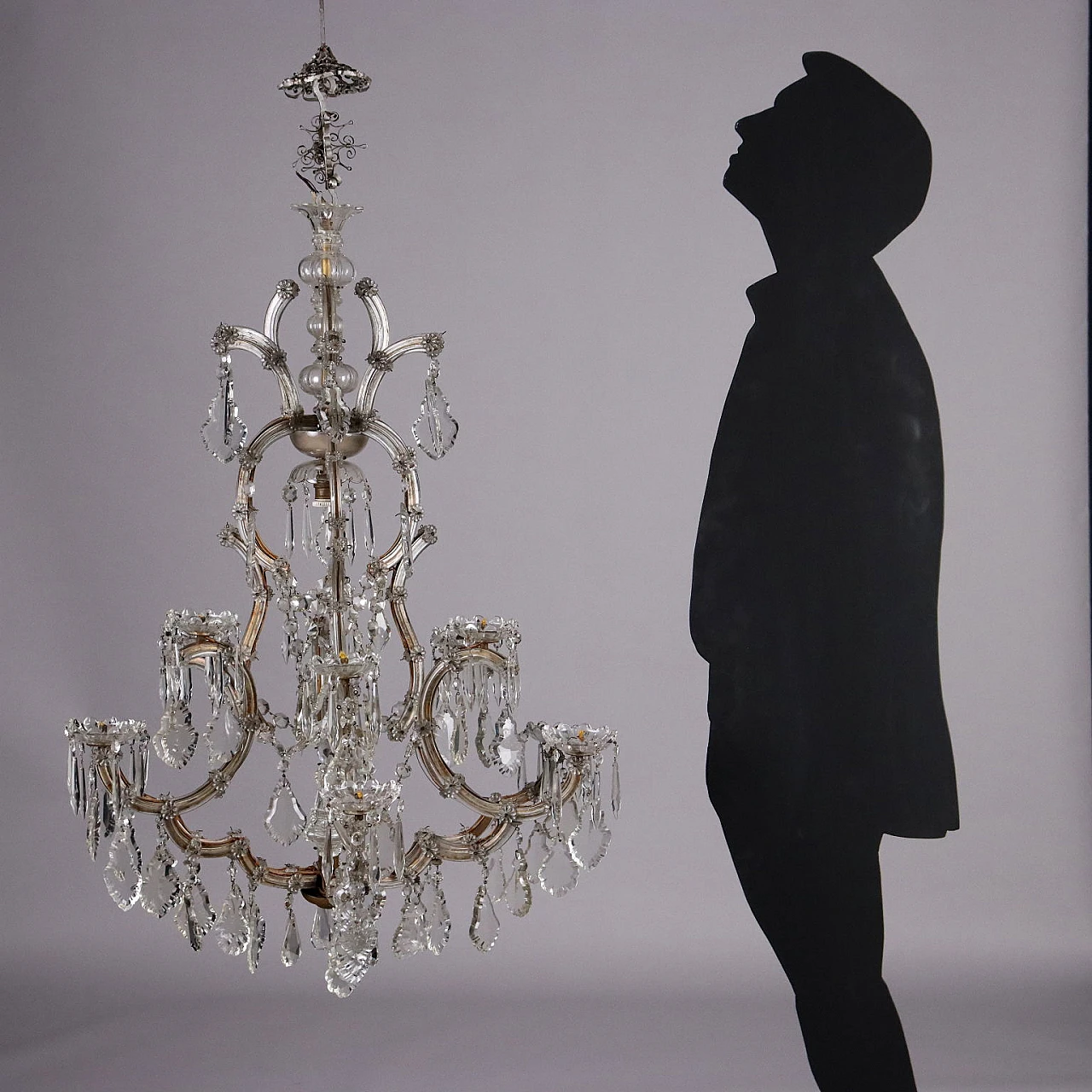 Lampadario a 12 luci in vetro e cristallo 2