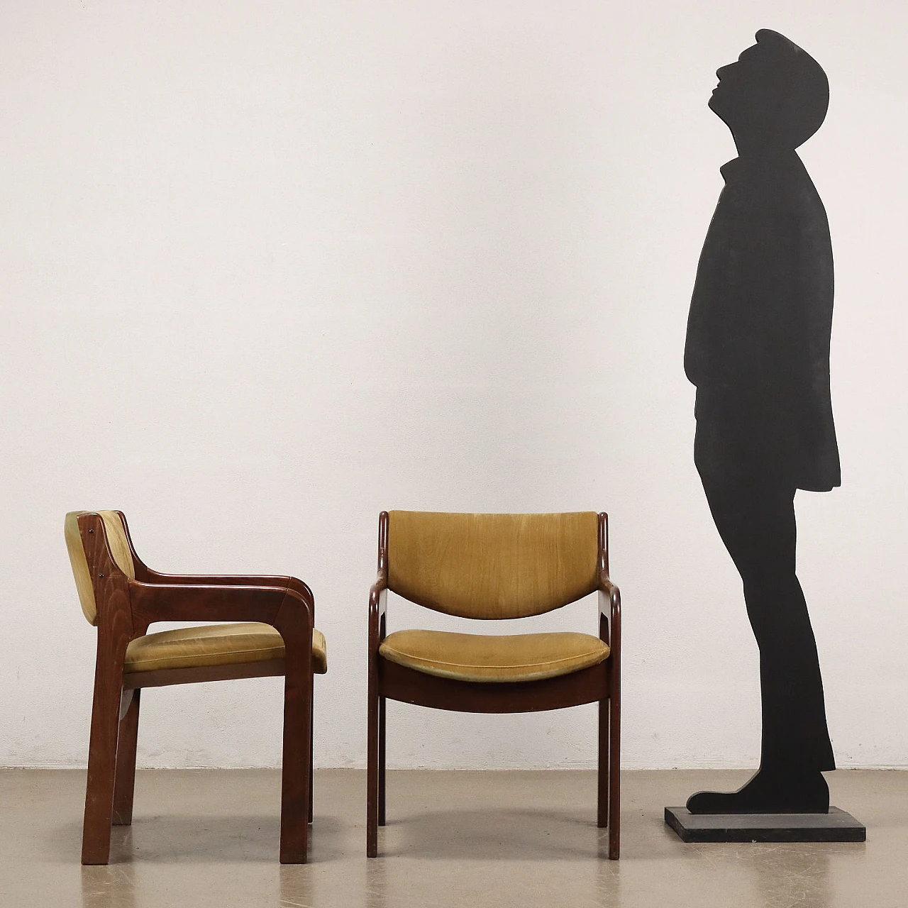 6 Chairs in wood with foam padding & velvet upholstery, 1960s 2