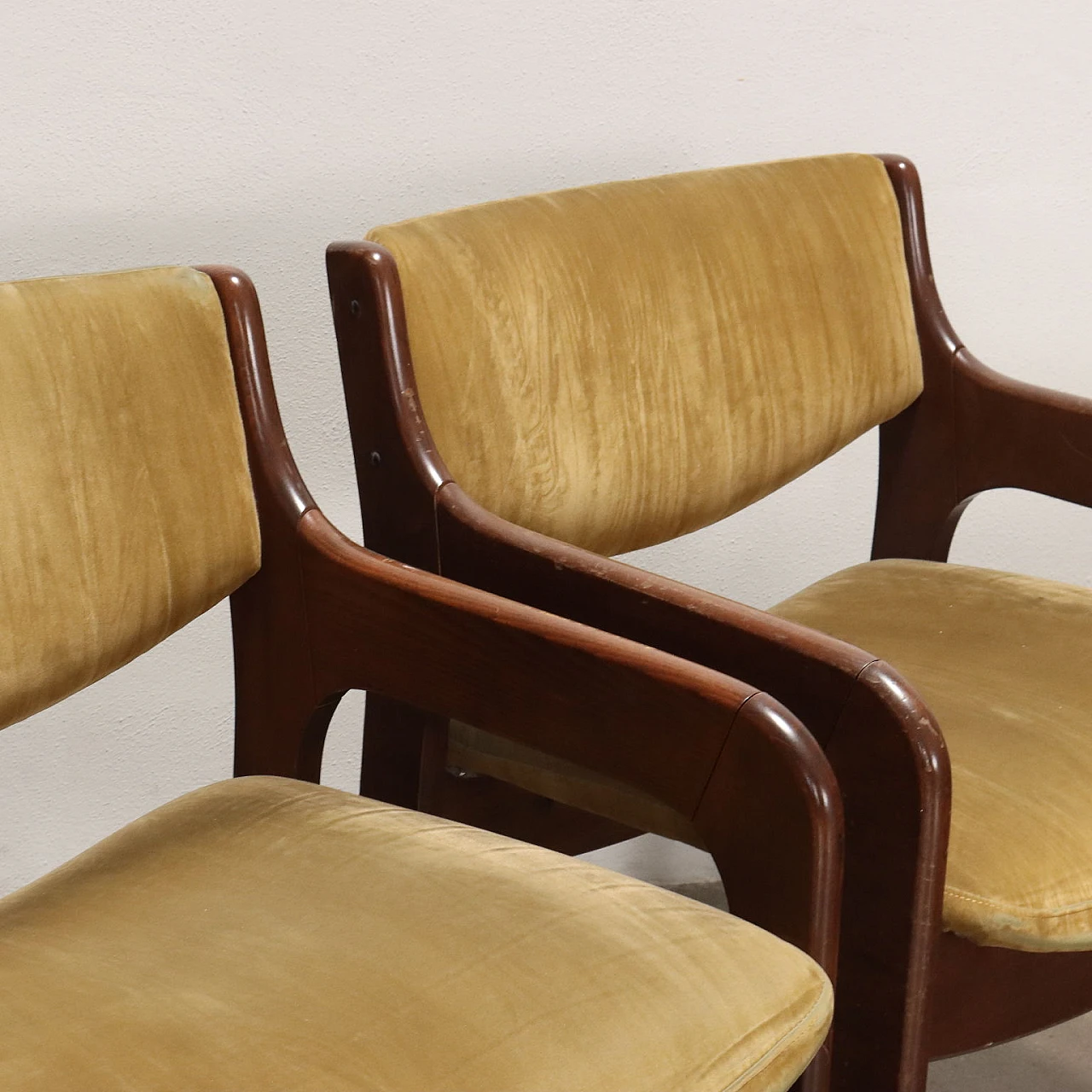 6 Chairs in wood with foam padding & velvet upholstery, 1960s 3