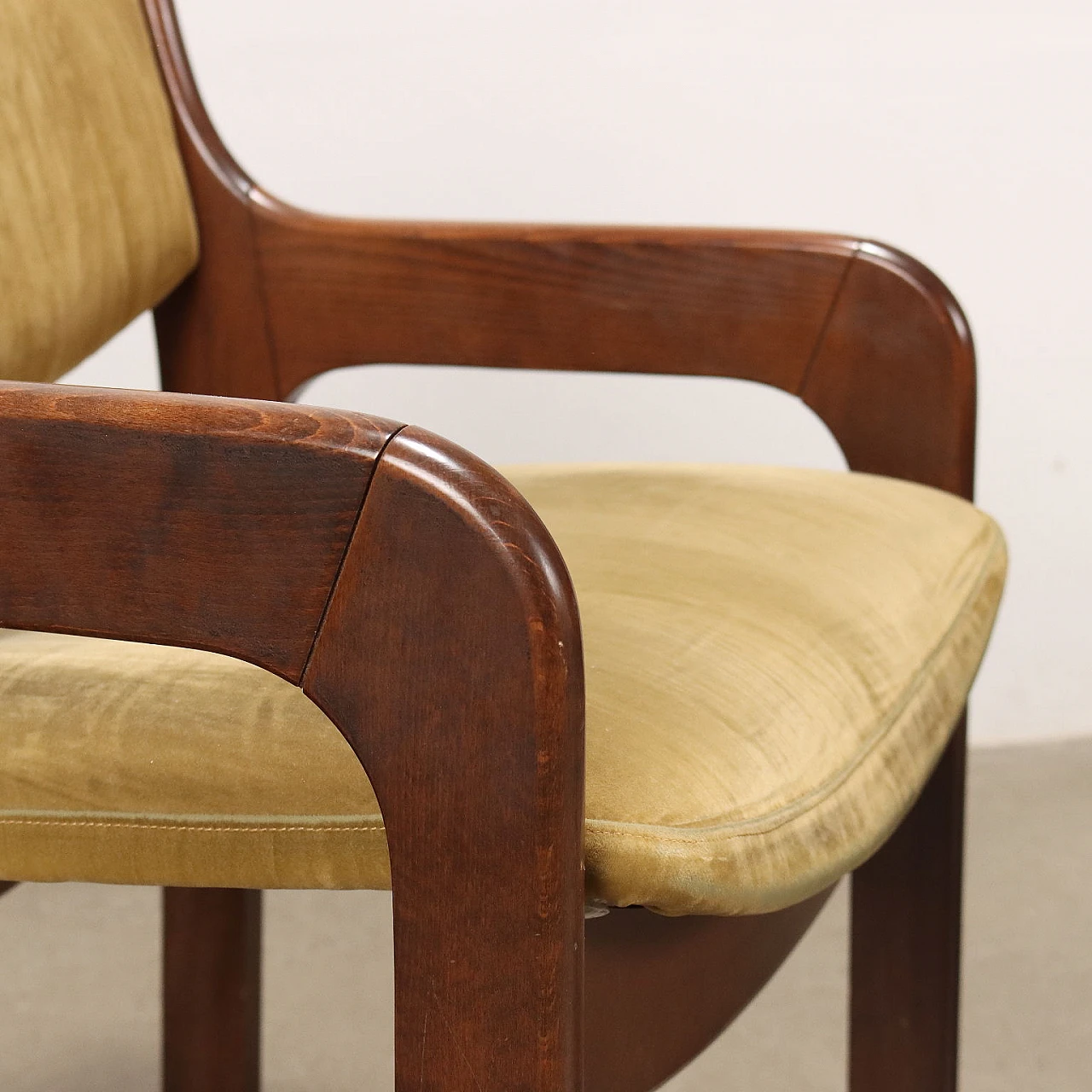 6 Chairs in wood with foam padding & velvet upholstery, 1960s 5