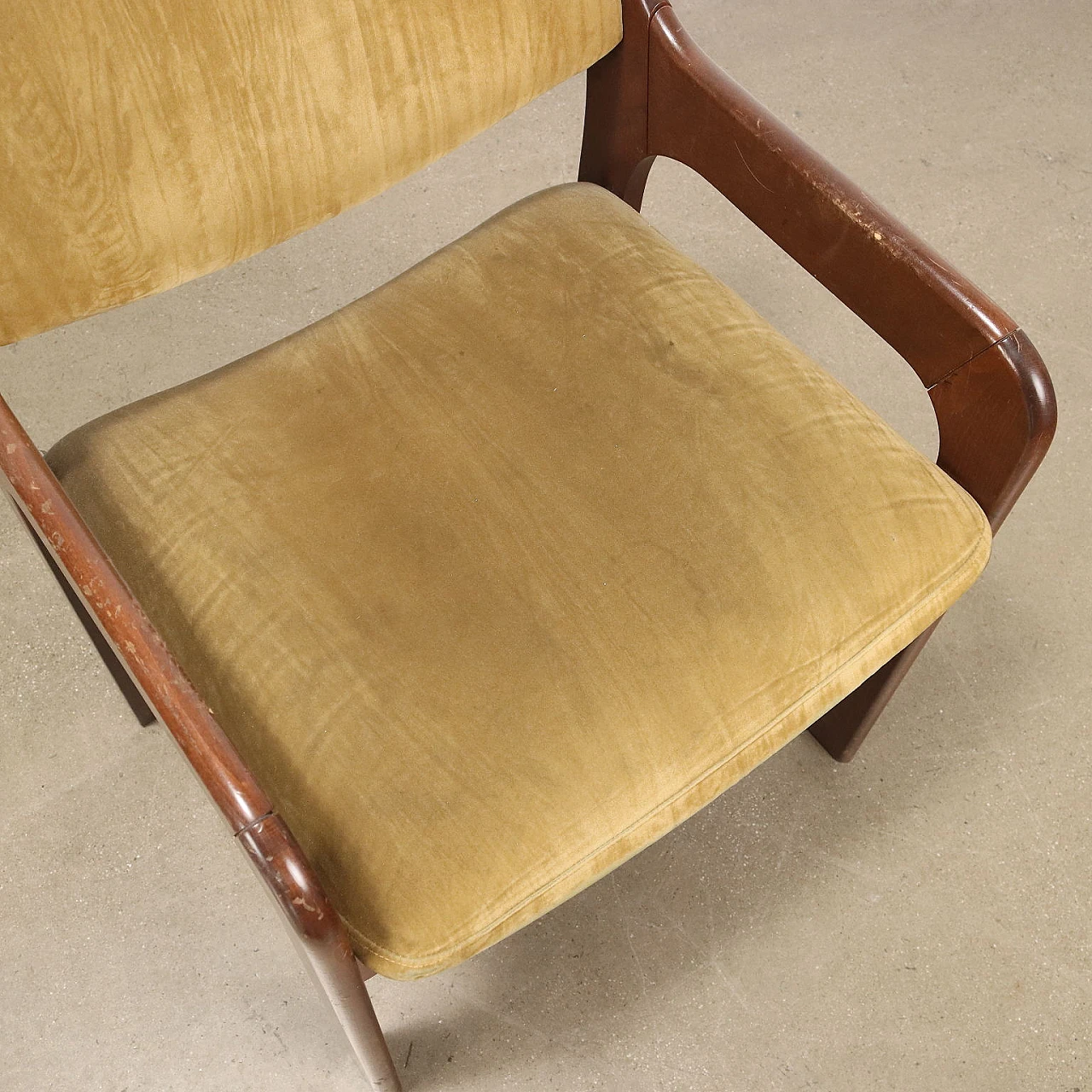 6 Chairs in wood with foam padding & velvet upholstery, 1960s 7
